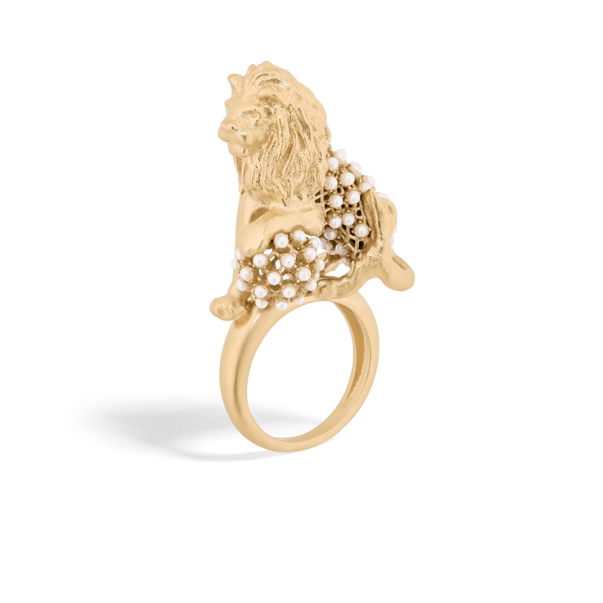 Anillo Dior Arabesque Metal dorado y abalorios de resina blancos E03