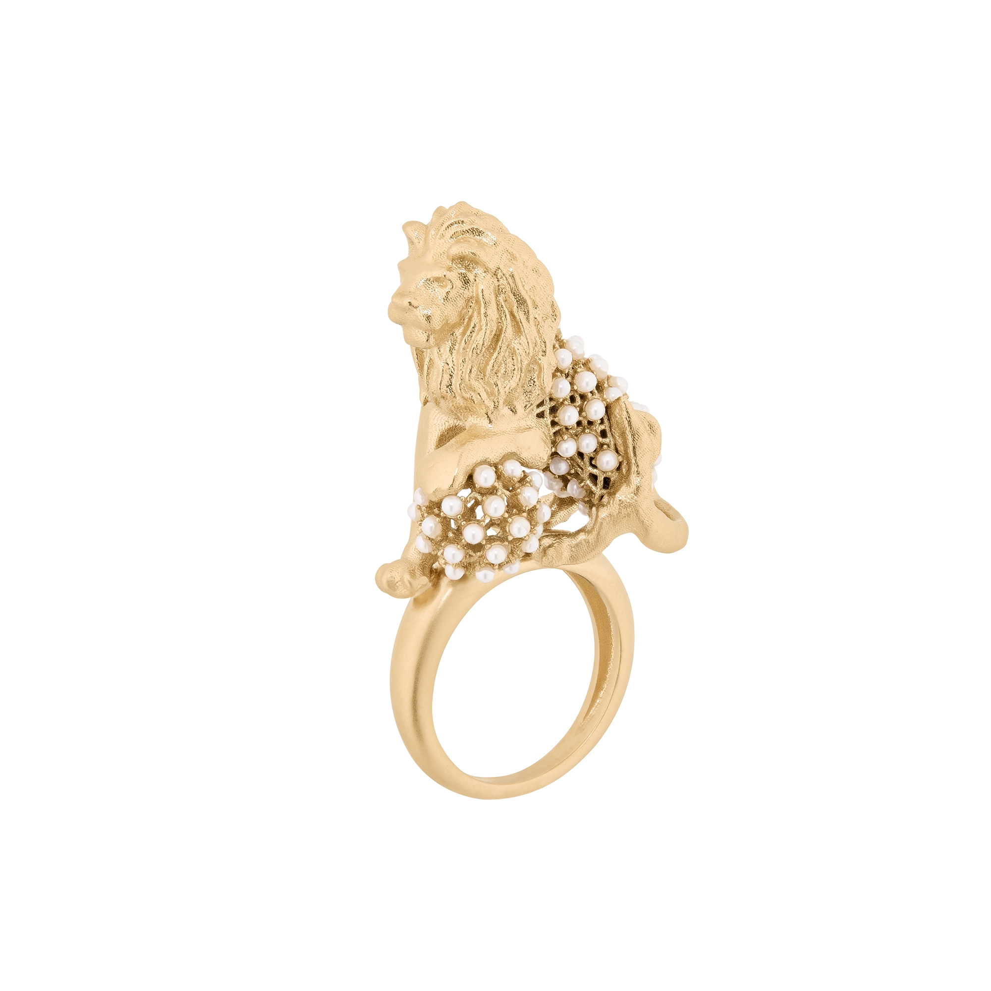 Dior Arabesque Ring Gold-Finish Metal and White Resin Pearls E03