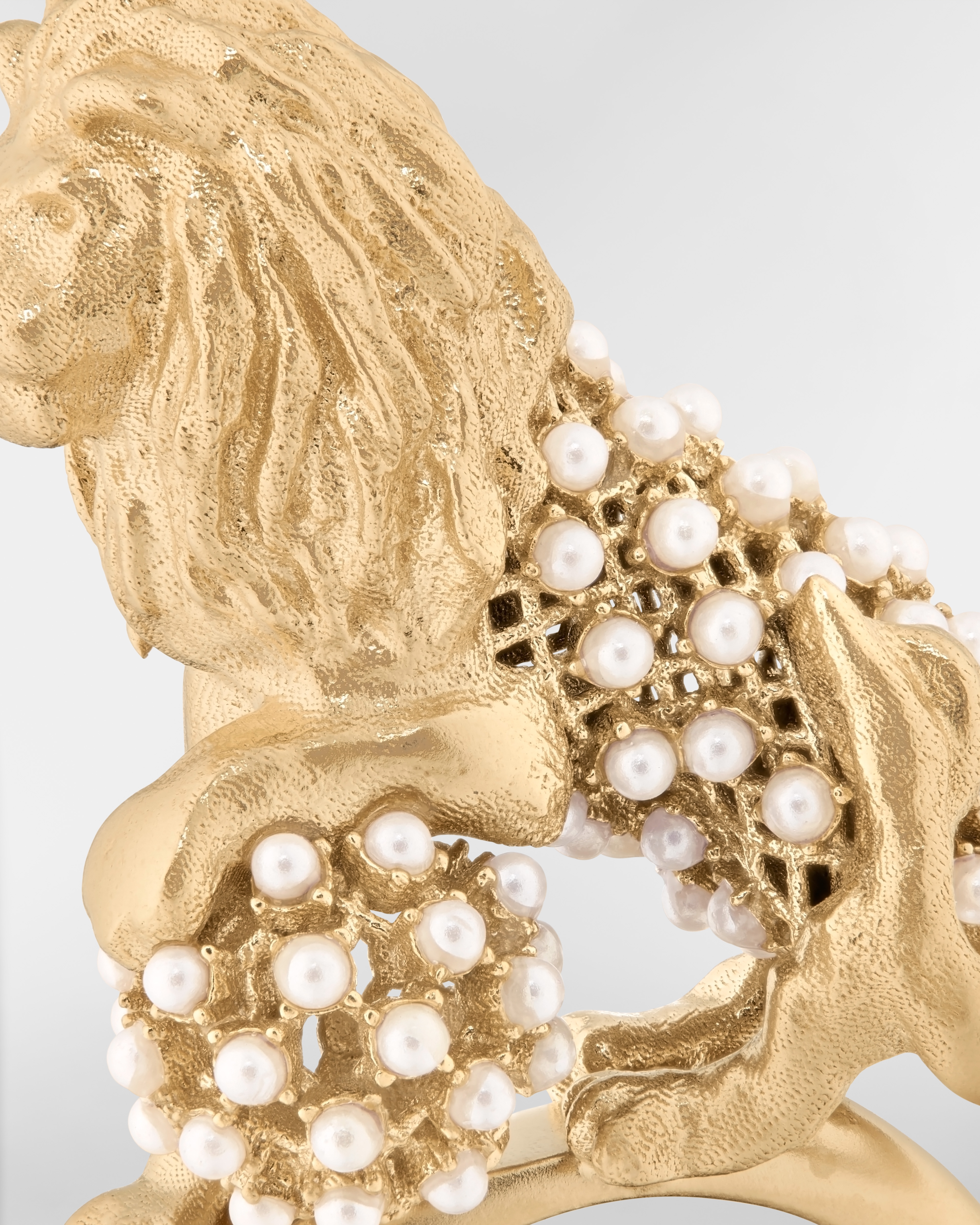 Dior Arabesque Ring Gold-Finish Metal and White Resin Pearls E09