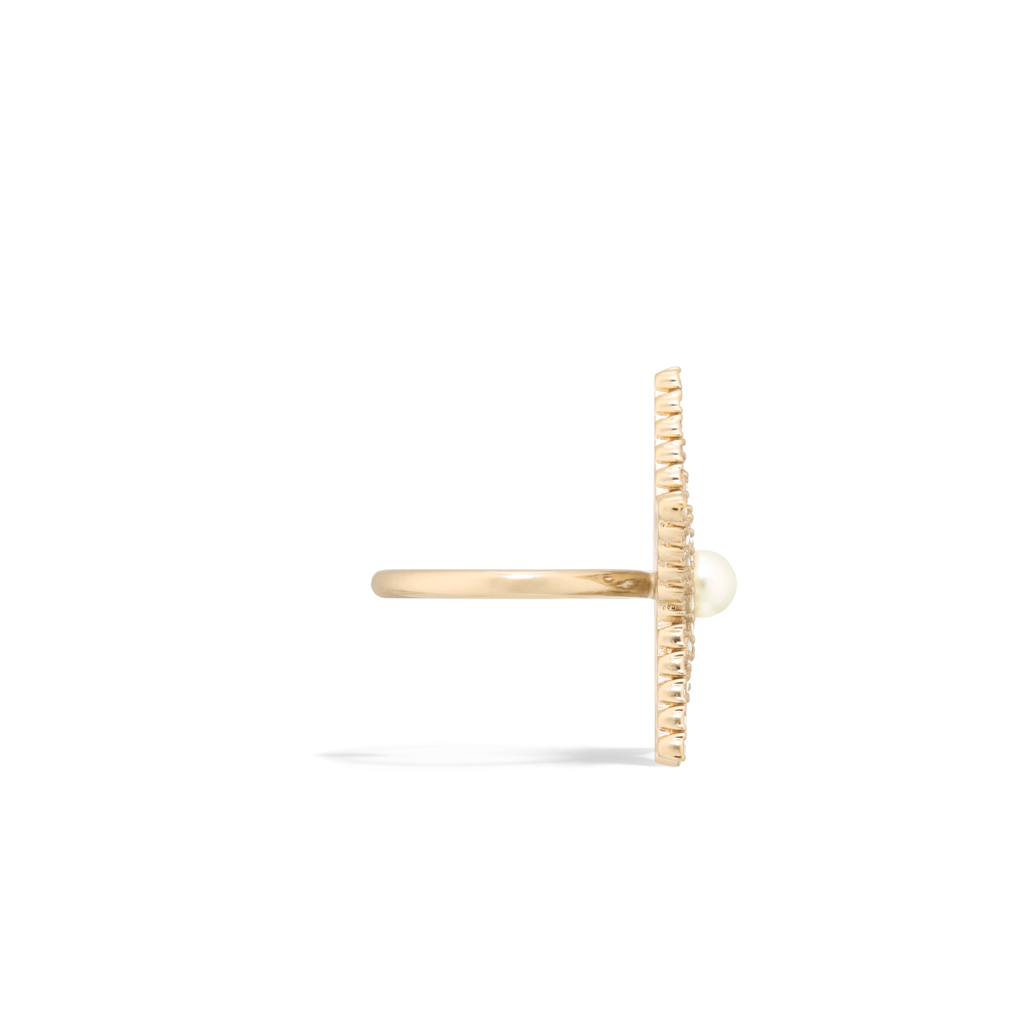 แหวน Nuit Étoilée โลหะเคลือบทองสีอ่อน ไข่มุกเรซินสีขาว และคริสตัลโทนสีเงิน E02