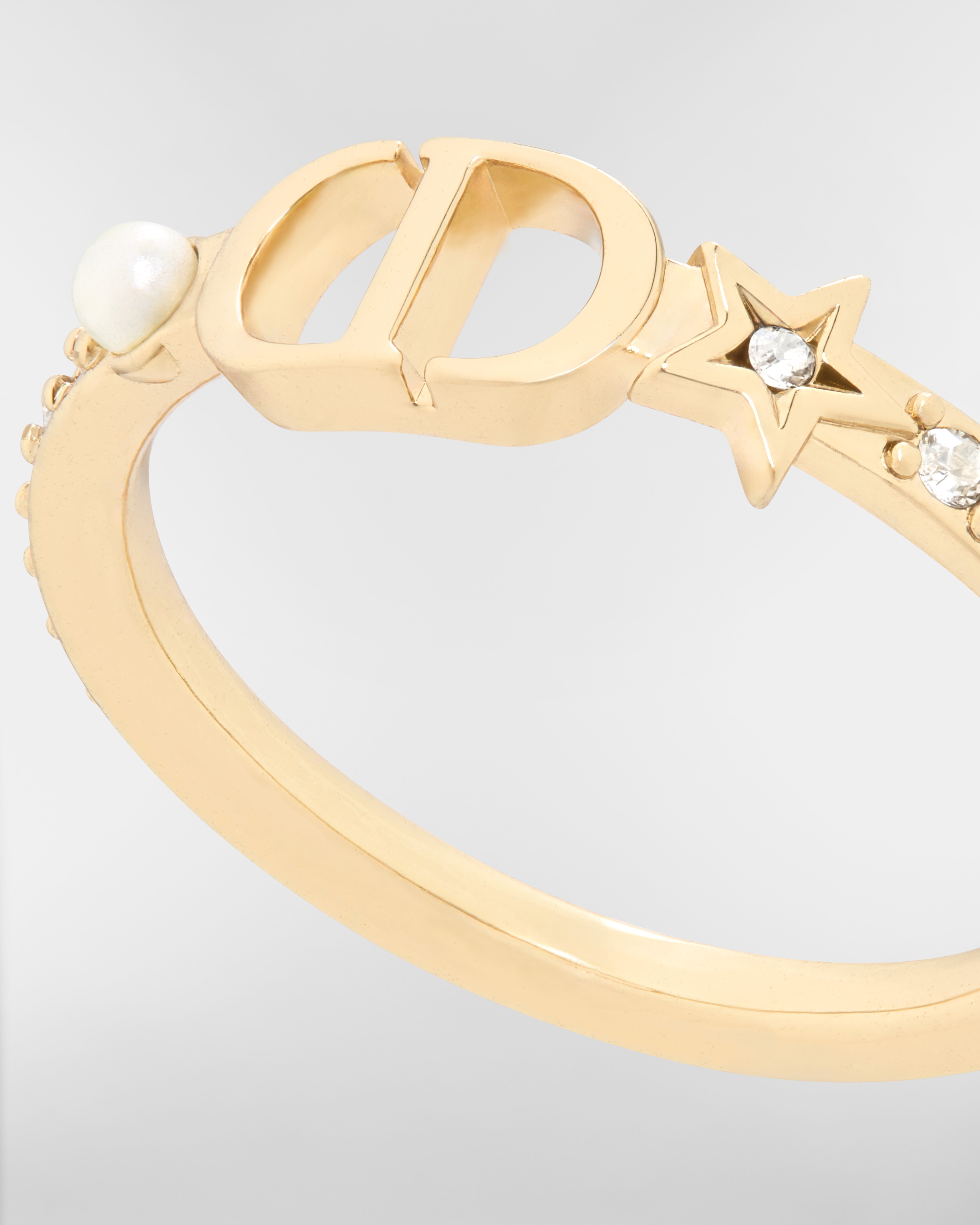 Petit CD Multi Ring Gold-Finish Metal, White Resin Pearl and Silver-Tone Crystals E09