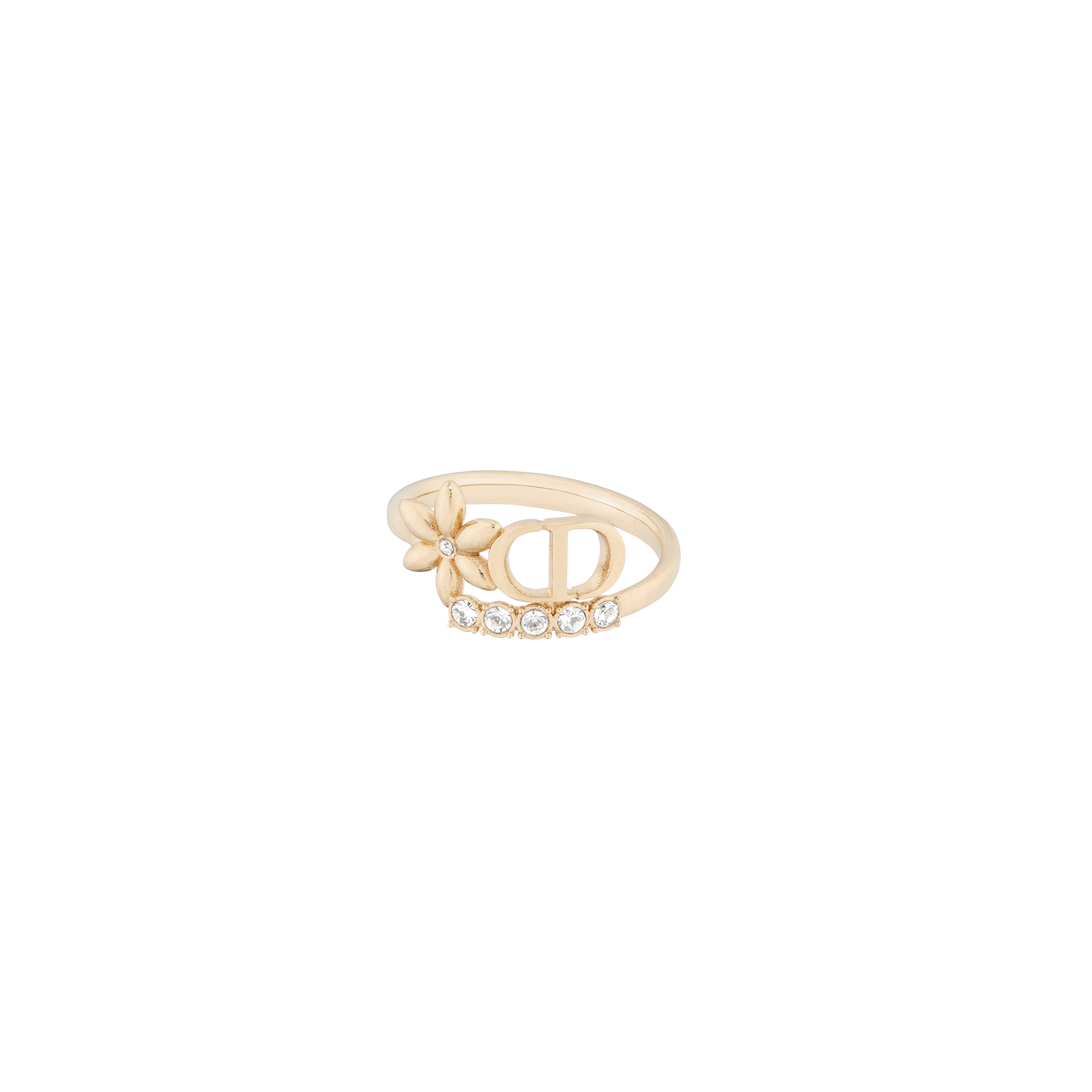 Petit CD Daisy Ring Pale Gold-Finish Metal and Silver-Tone Crystals E01