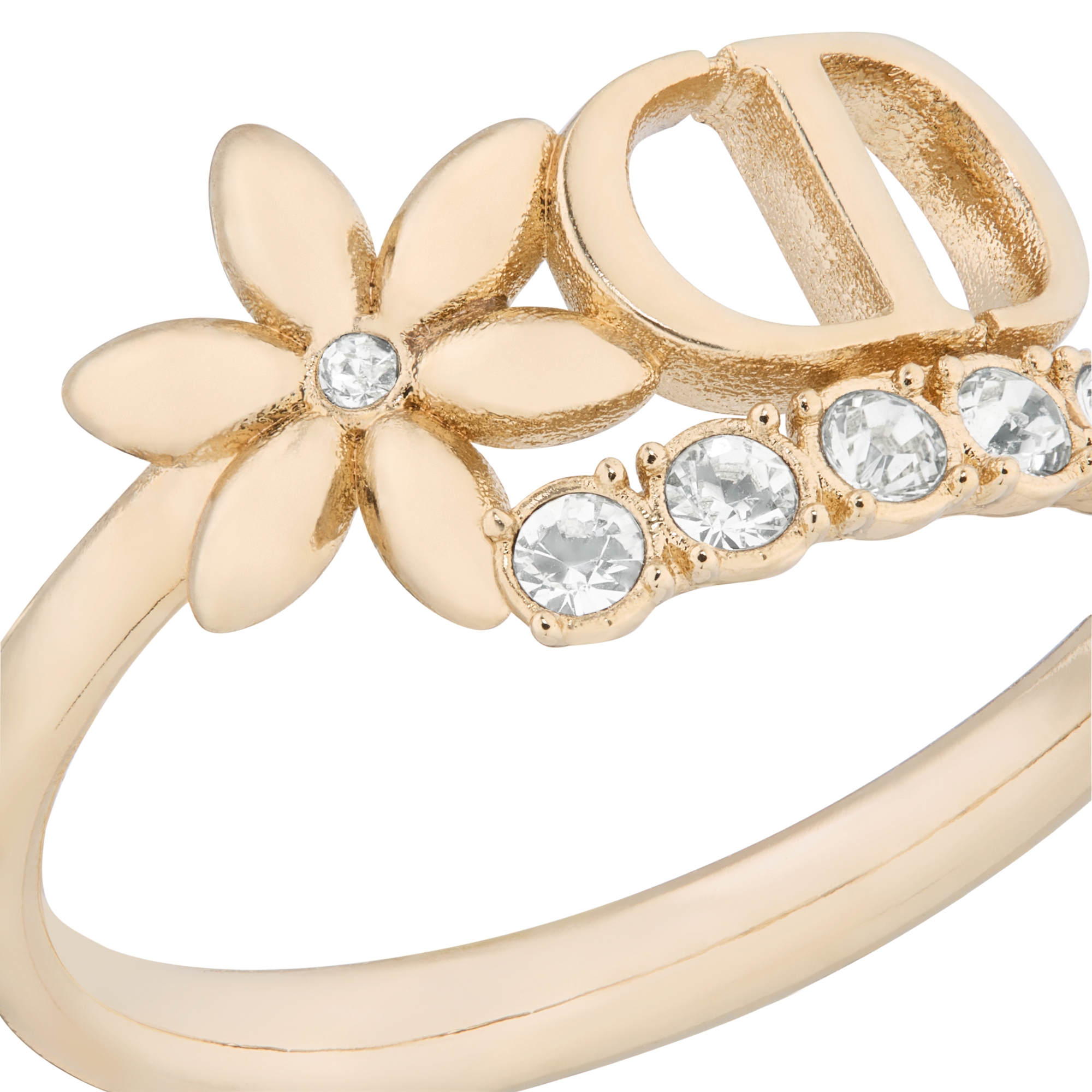 Petit CD Daisy Ring Pale Gold-Finish Metal and Silver-Tone Crystals E09