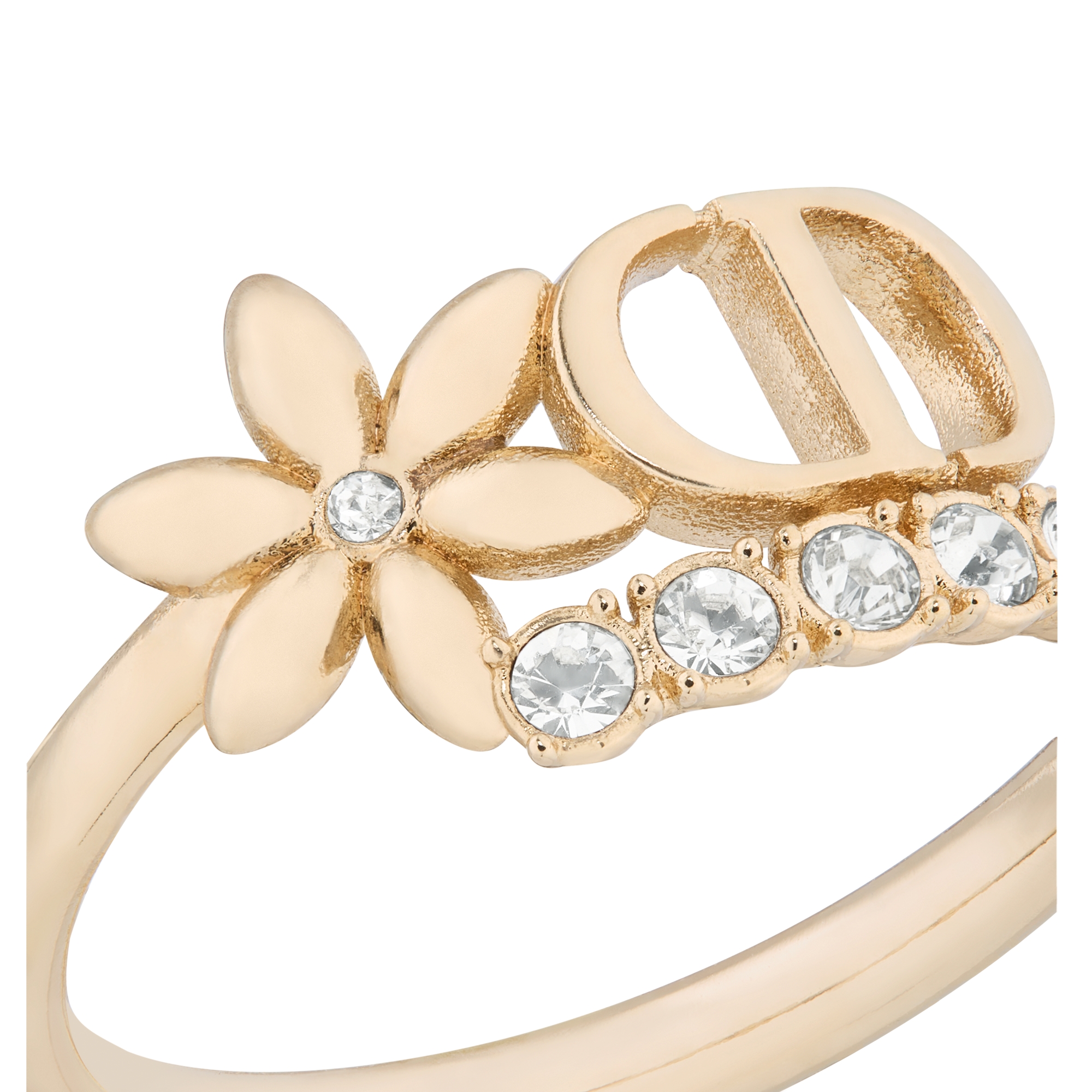 Petit CD Daisy Ring Pale Gold-Finish Metal and Silver-Tone Crystals E09
