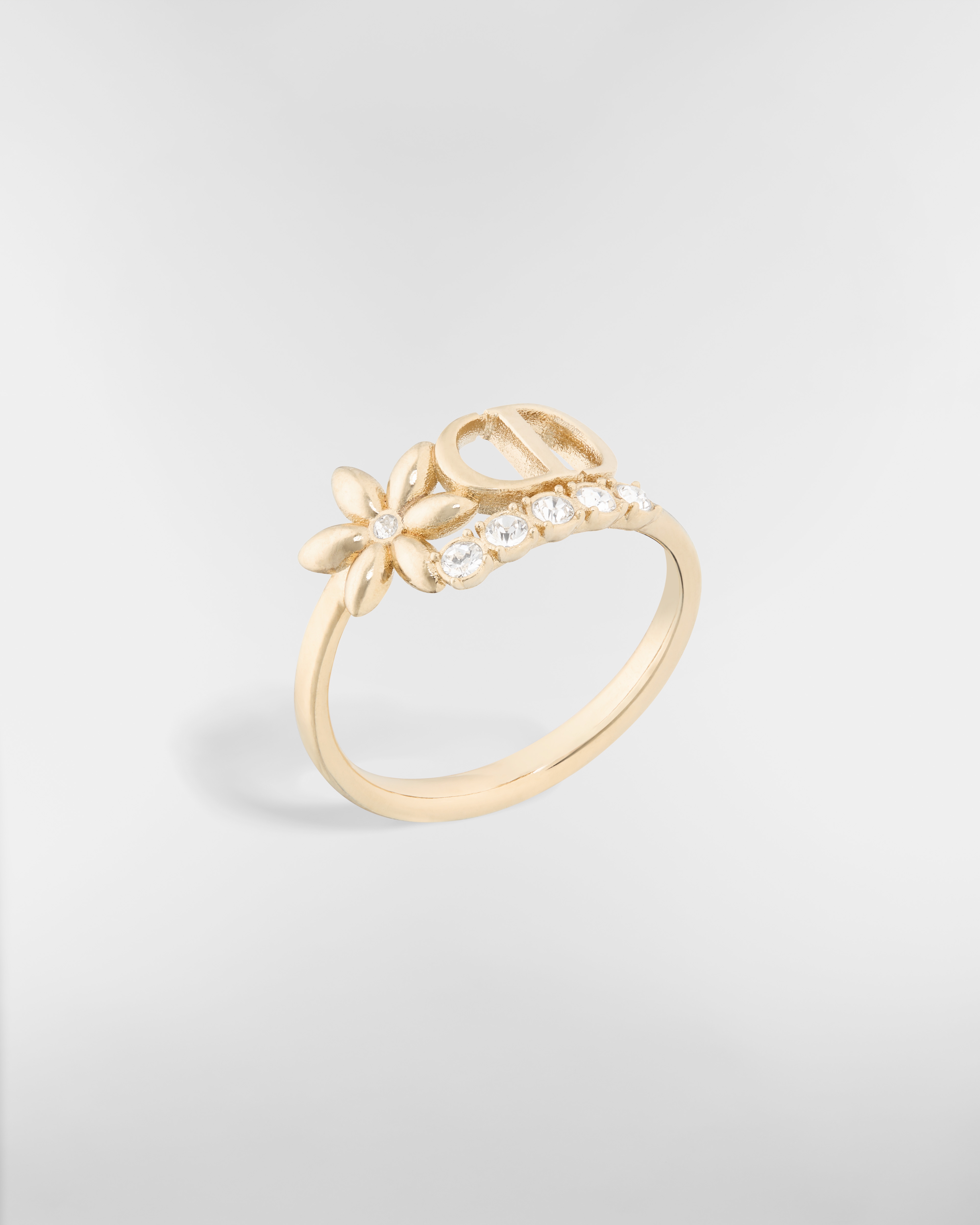 خاتم Petit CD Daisy معدن ذهبي خافت وحبّات كريستال باللون الفضّي E03