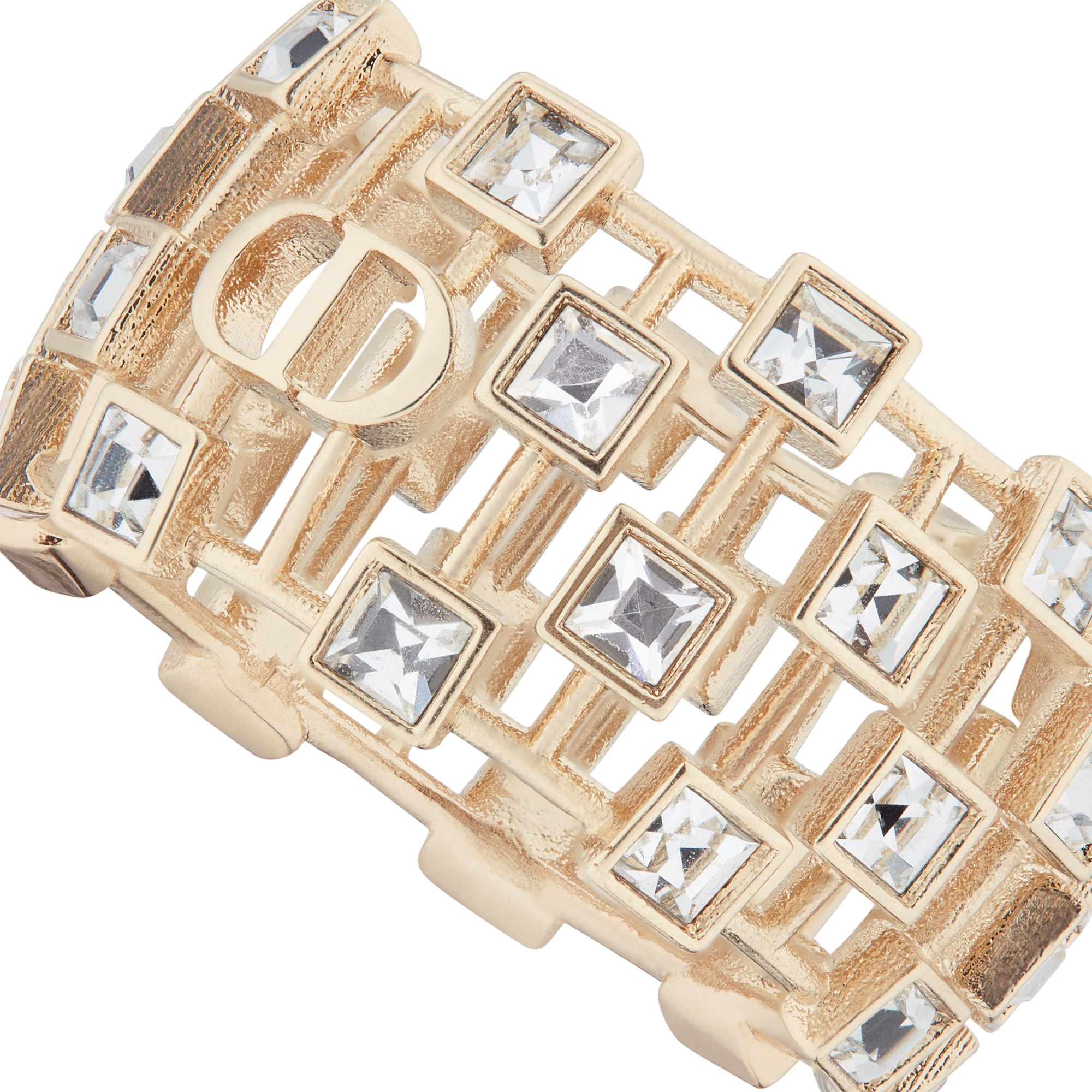 Dior Deco Ring Metall mit hellem Gold-Finish und Kristalle in Weiß E09