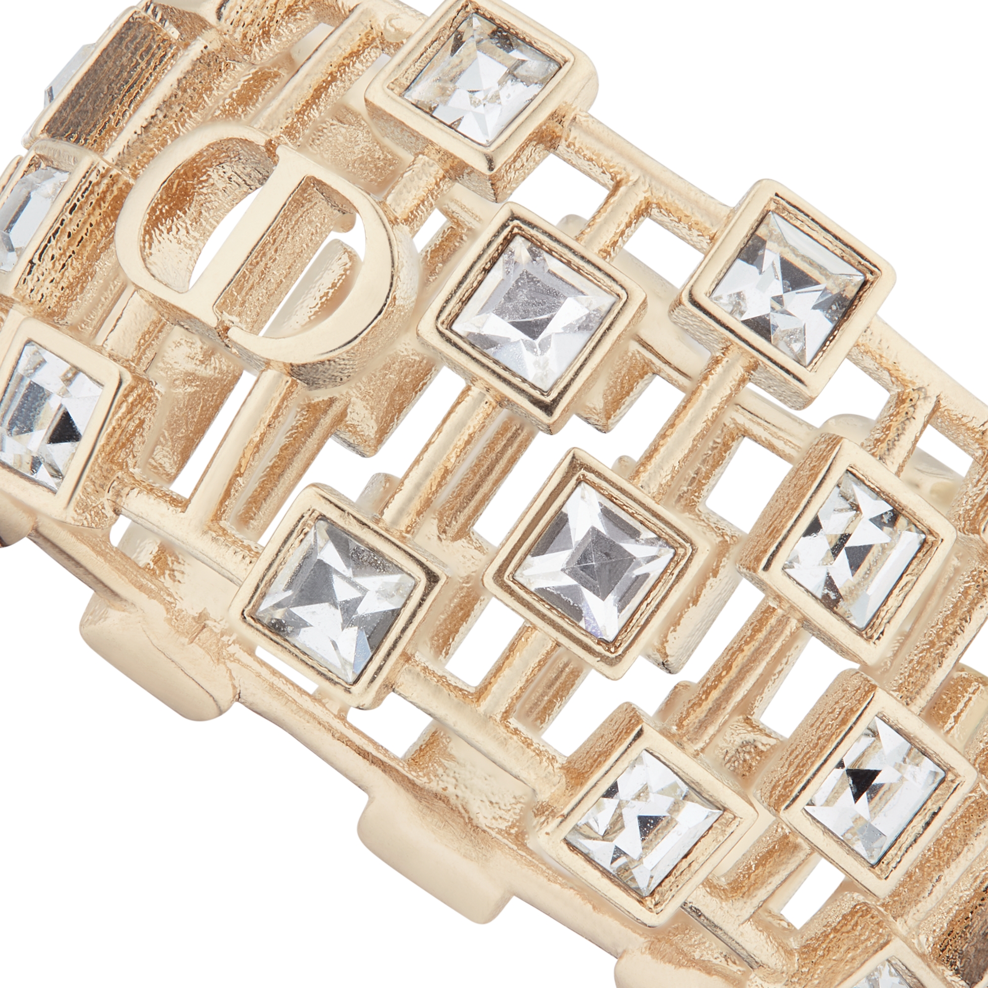 Dior Deco Ring Pale Gold-Finish Metal and White Crystals E09