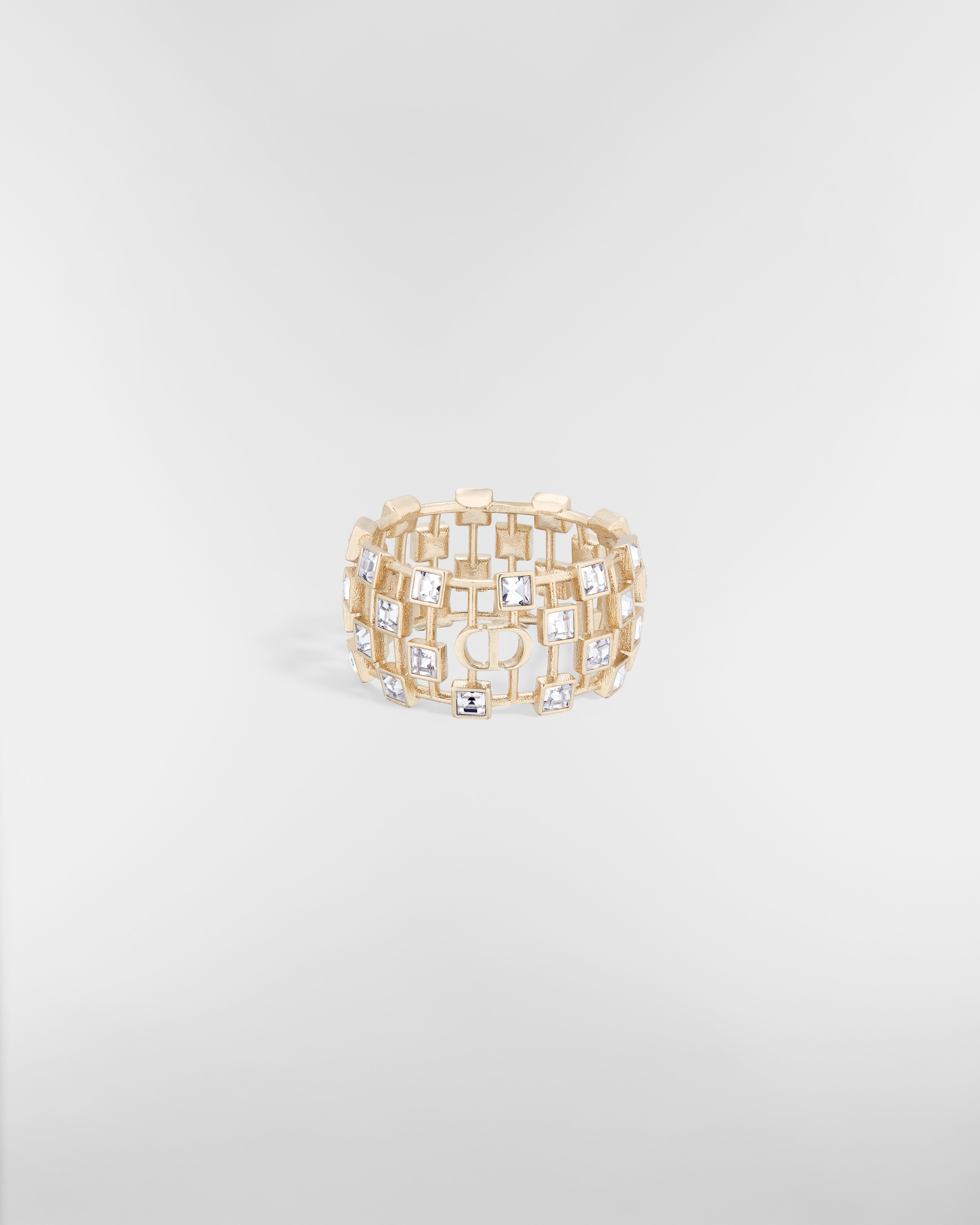 Dior Deco Ring Pale Gold-Finish Metal and White Crystals E01