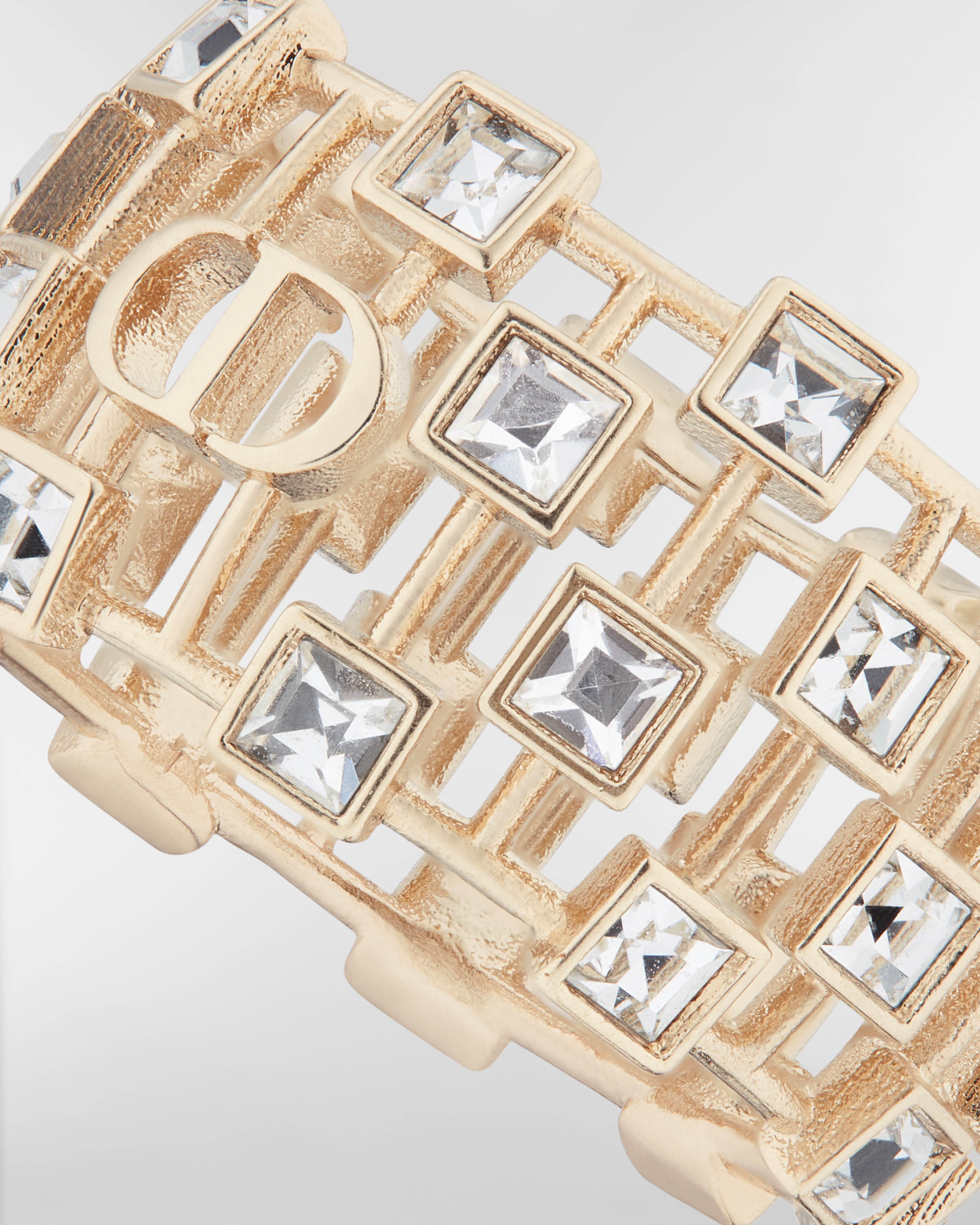 Dior Deco Ring Pale Gold-Finish Metal and White Crystals E09