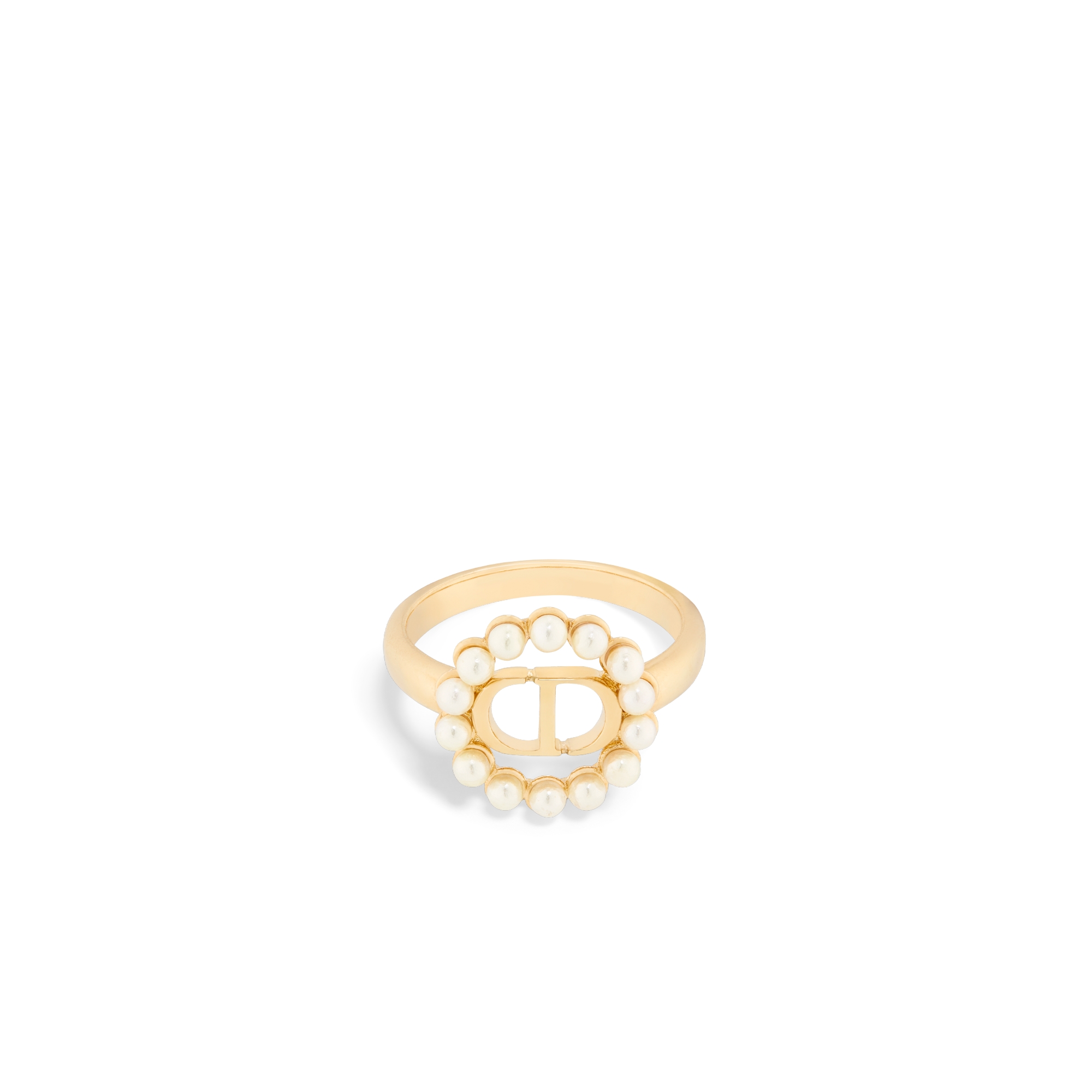 Petit CD Circle Ring Gold-Finish Metal and White Resin Pearls E01