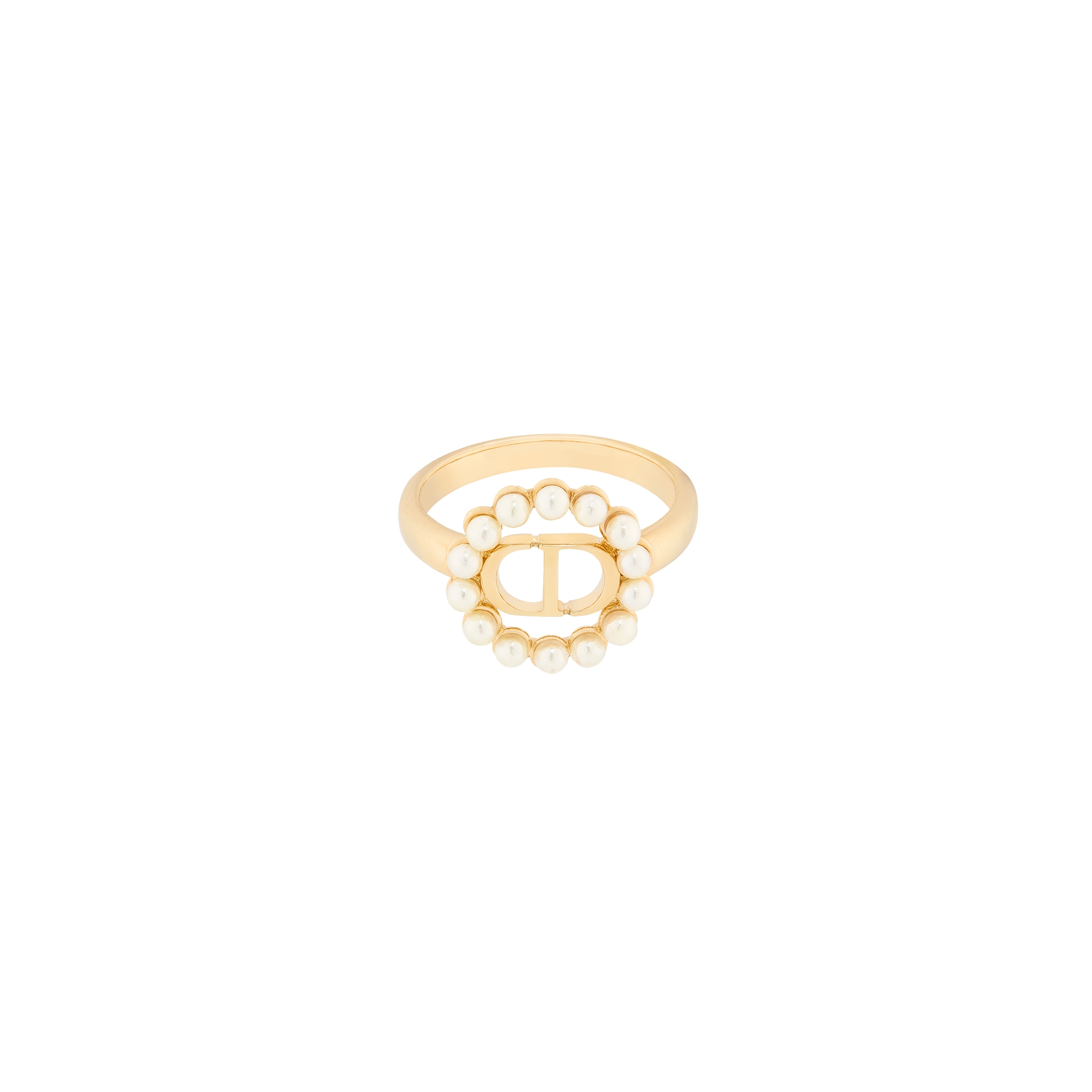 Petit CD Circle Ring Gold-Finish Metal and White Resin Pearls E01