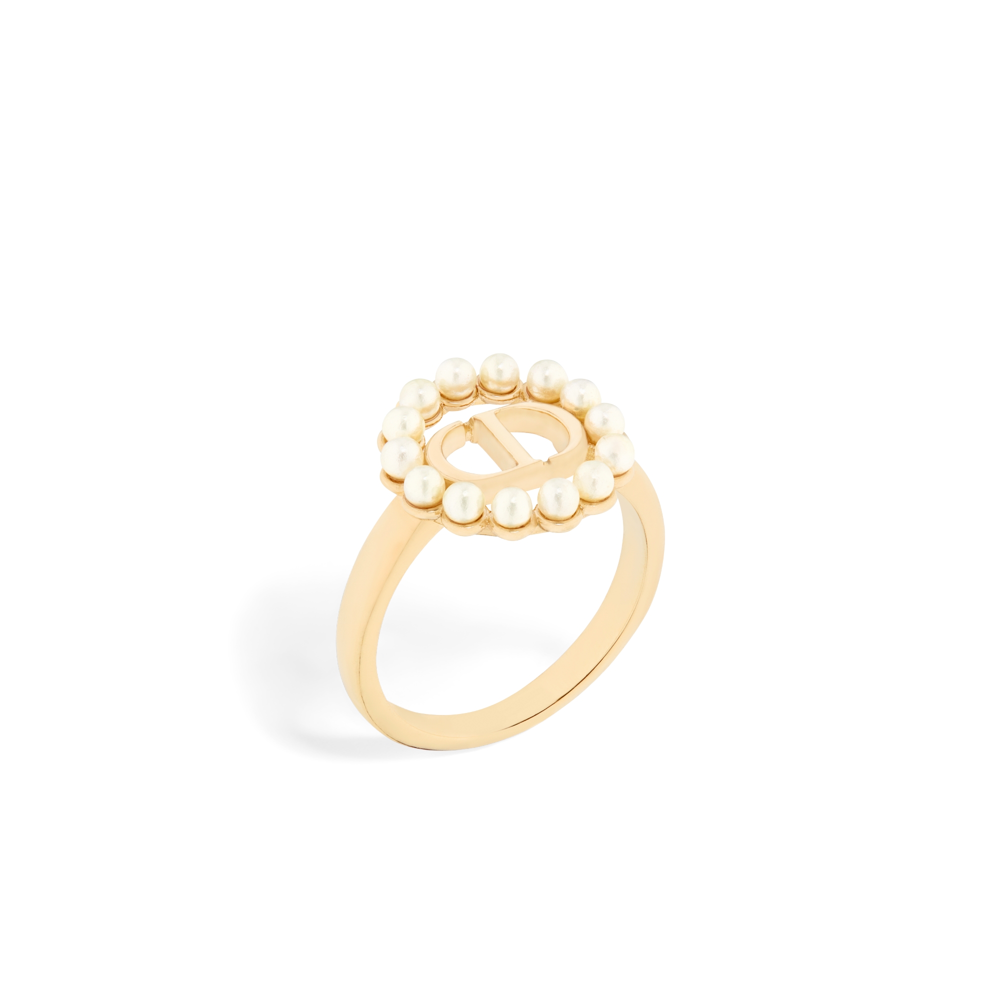 Petit CD Circle Ring Gold-Finish Metal and White Resin Pearls E03