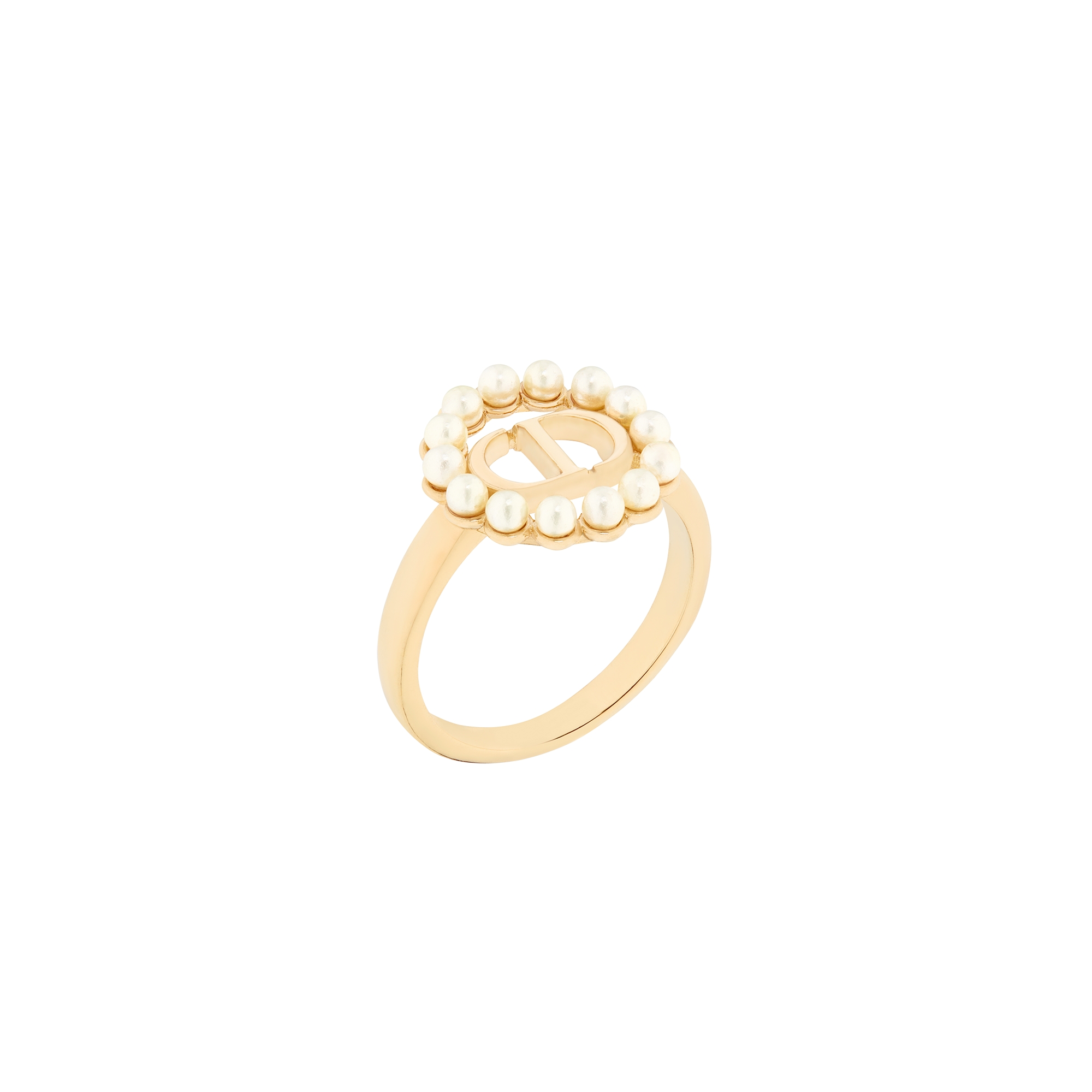 Petit CD Circle Ring Gold-Finish Metal and White Resin Pearls E03