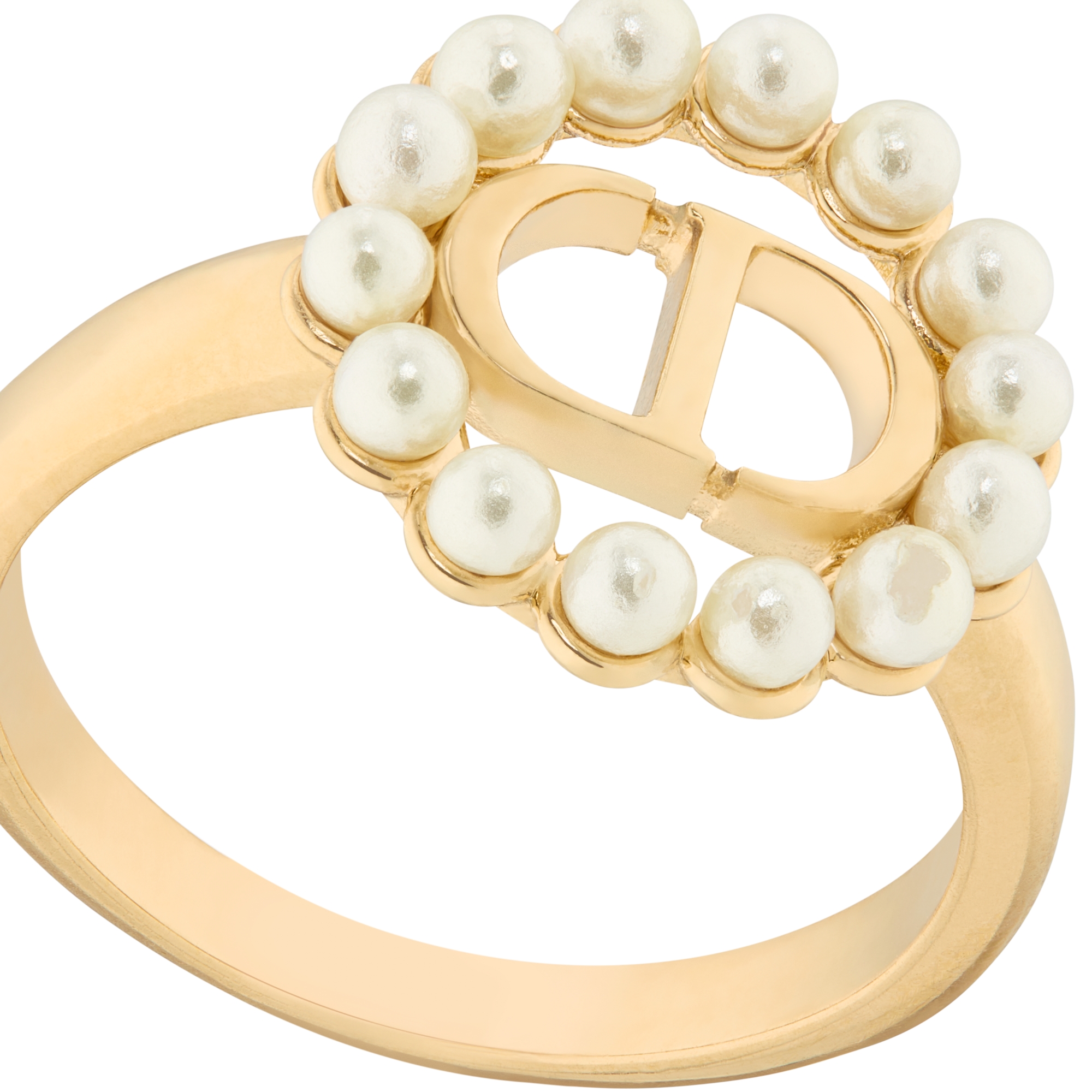 Petit CD Circle Ring Gold-Finish Metal and White Resin Pearls E09