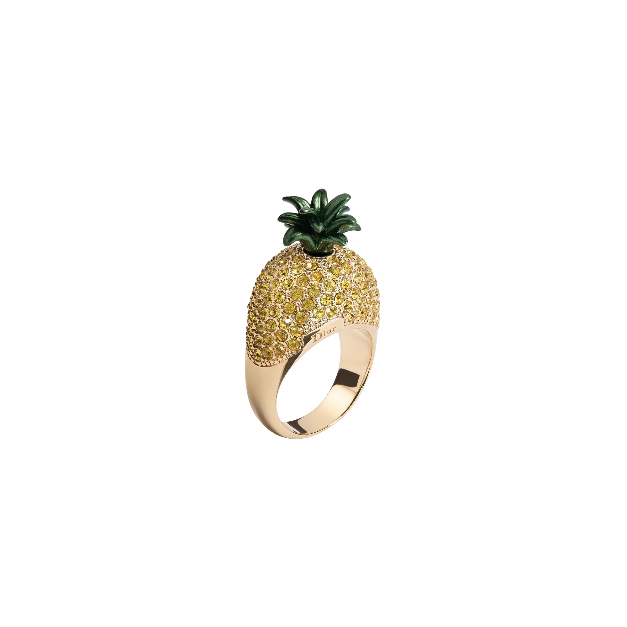 Dioriviera Dior Sparkling Fruit Ring Gold-Finish Metal, Yellow Crystals and Green Lacquer E03
