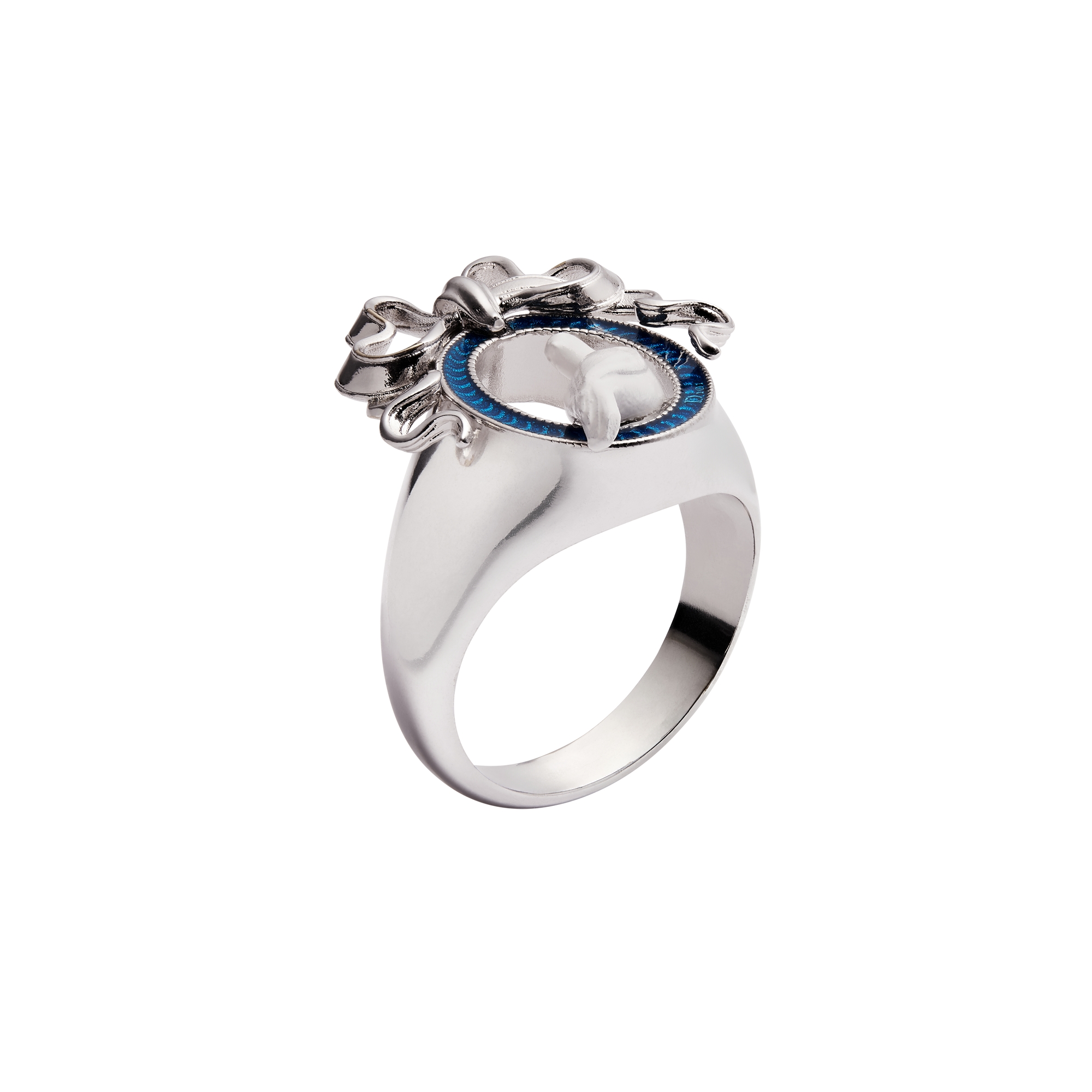 Dior Médaillon Ring Silver-Finish Metal, White Resin and Blue