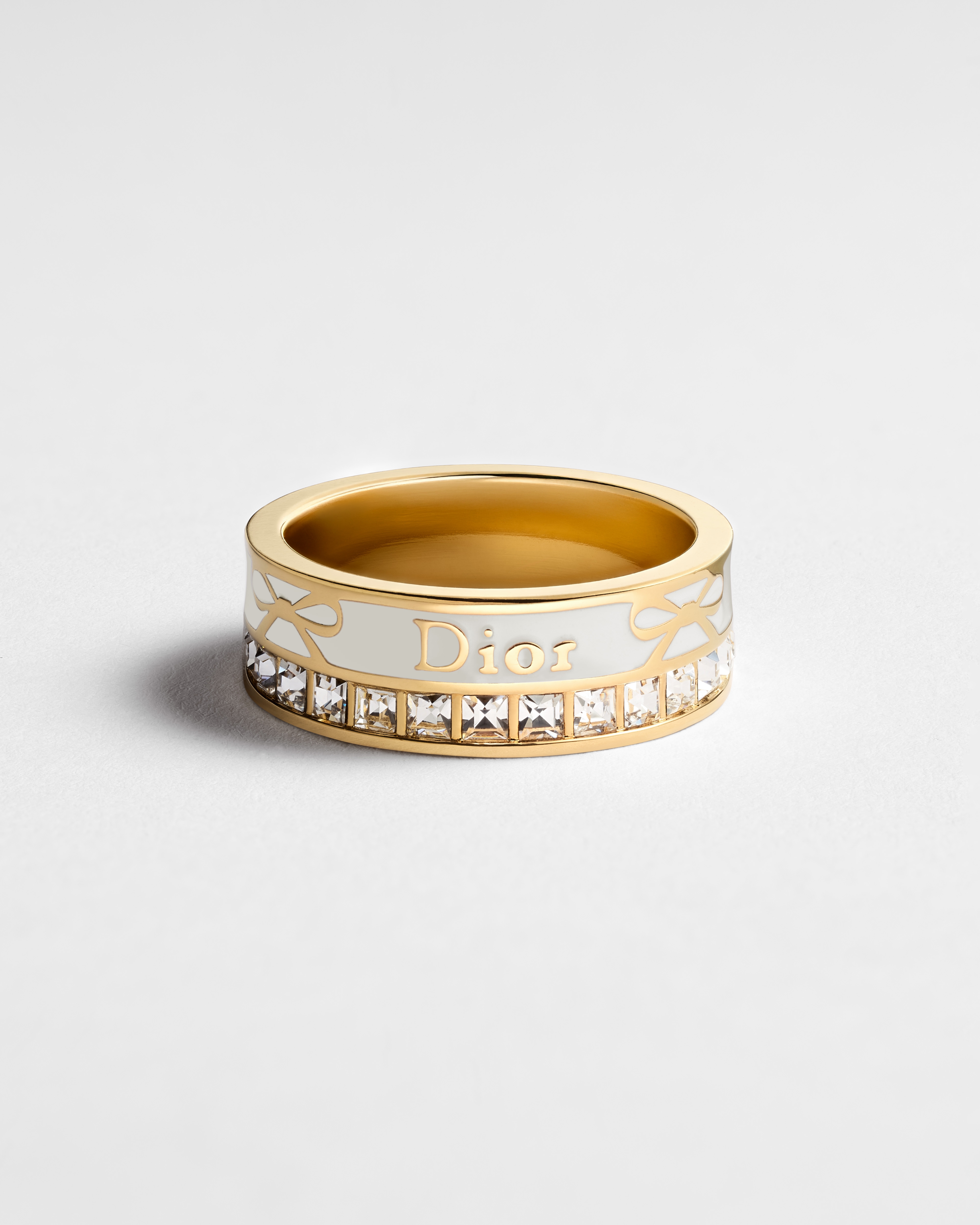 Anillo Dior Night Code Metal dorado, cristales y lacado latte E01