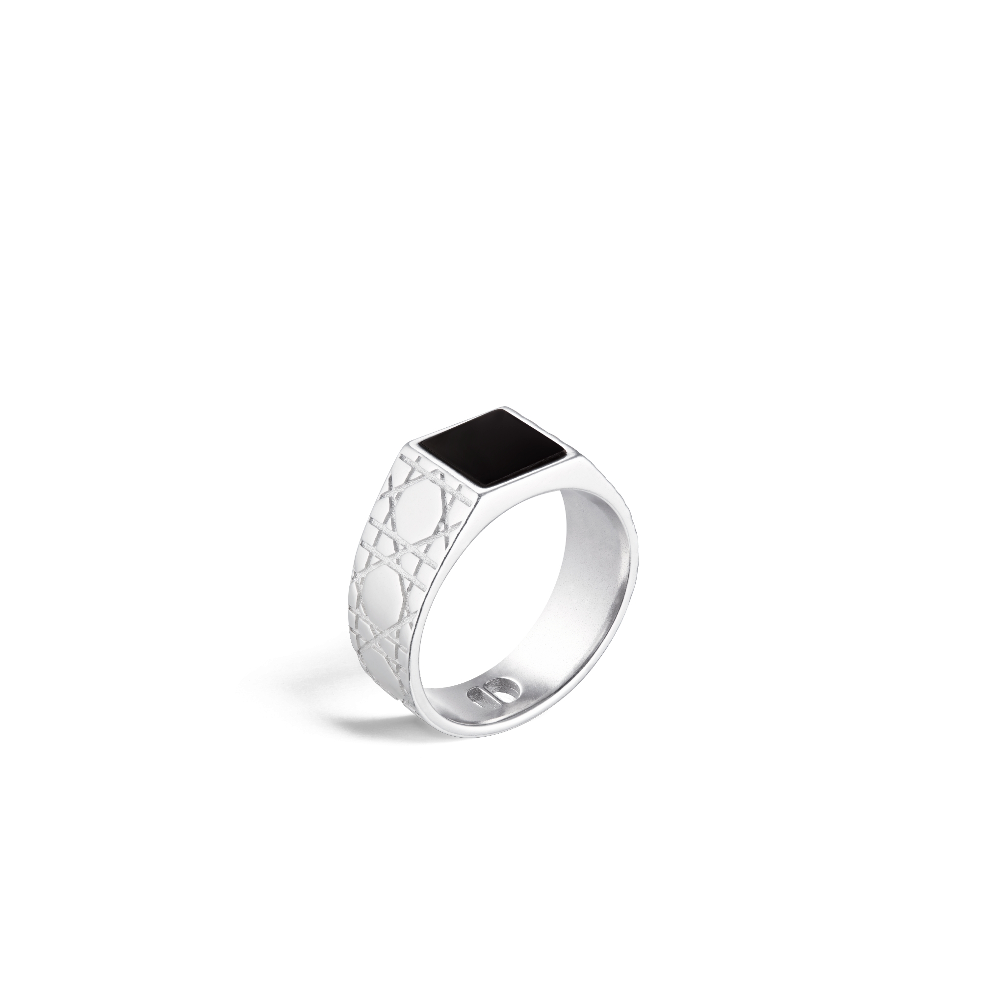 Cannage Signet Ring Silver and Black Agate E03