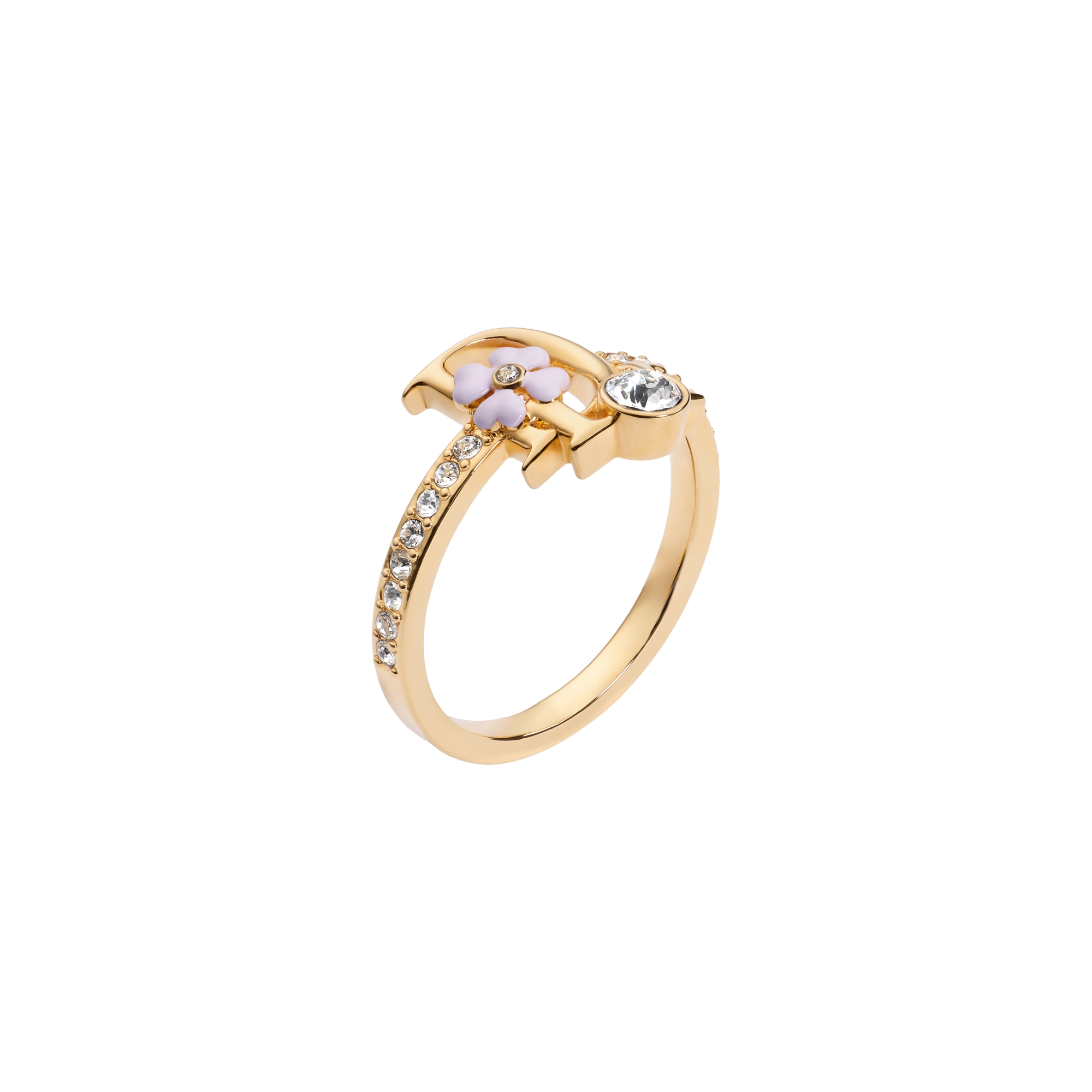 Dior Precious Clover Ring Gold-Finish Metal, Crystals and Pink Lacquer E03