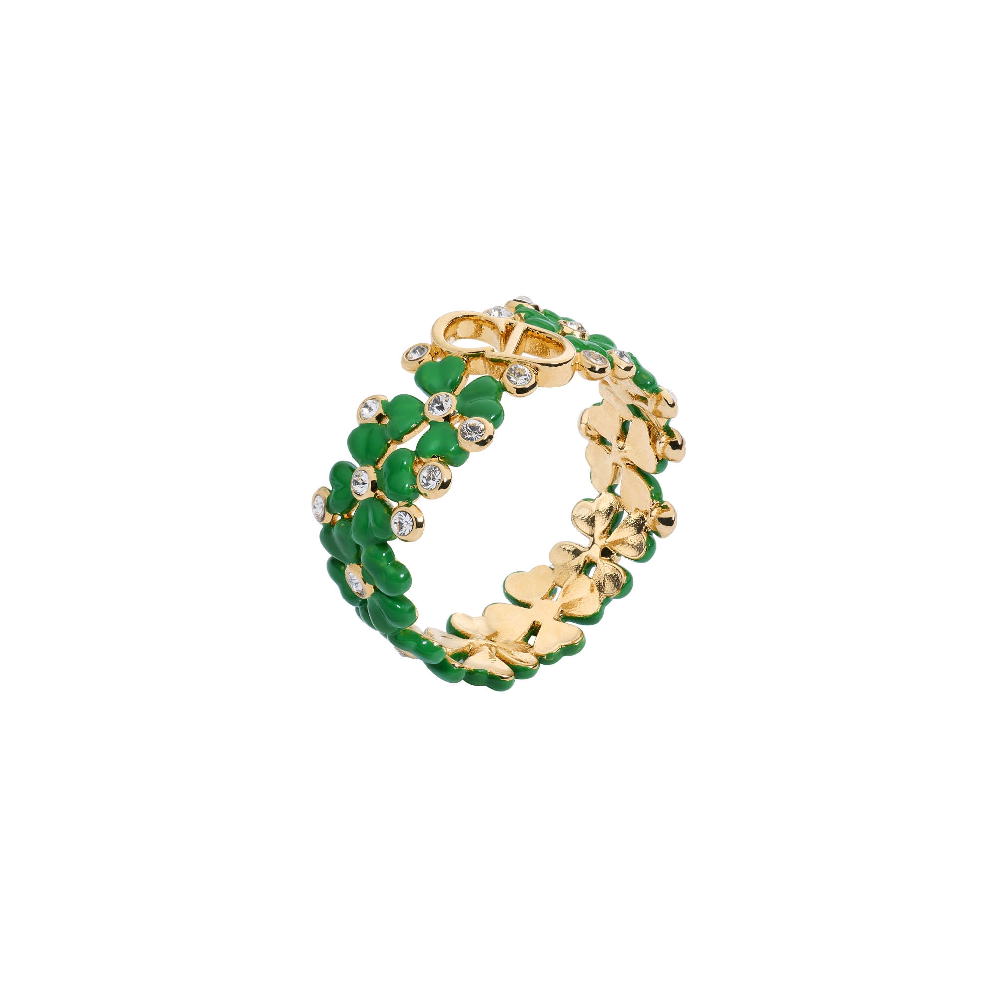 Dior Clover Garden Ring Gold-Finish Metal, Crystals and Clover Lucky Green Lacquer E03