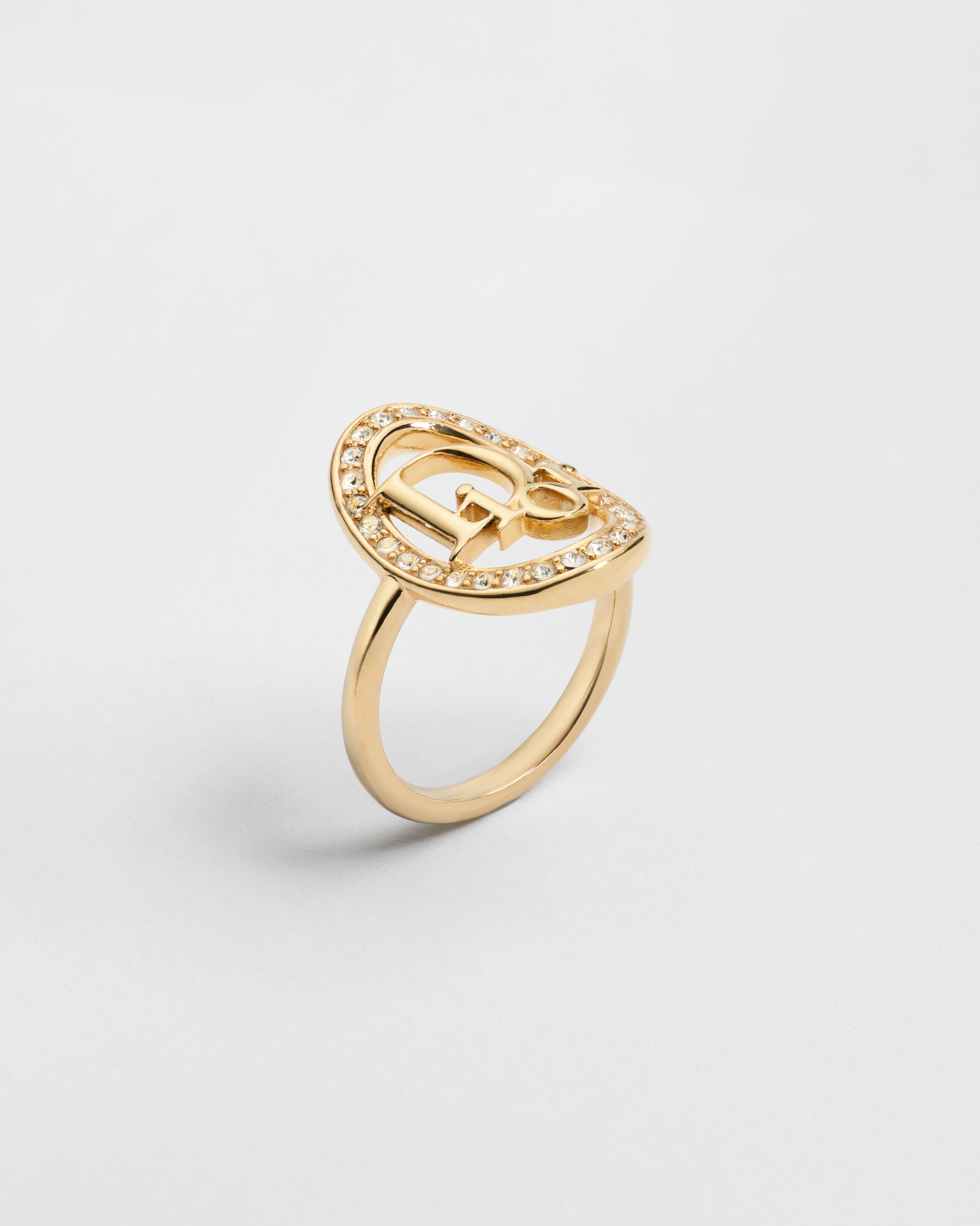 Dior Oblique-ring Goudkleurig metaal en kristallen E03