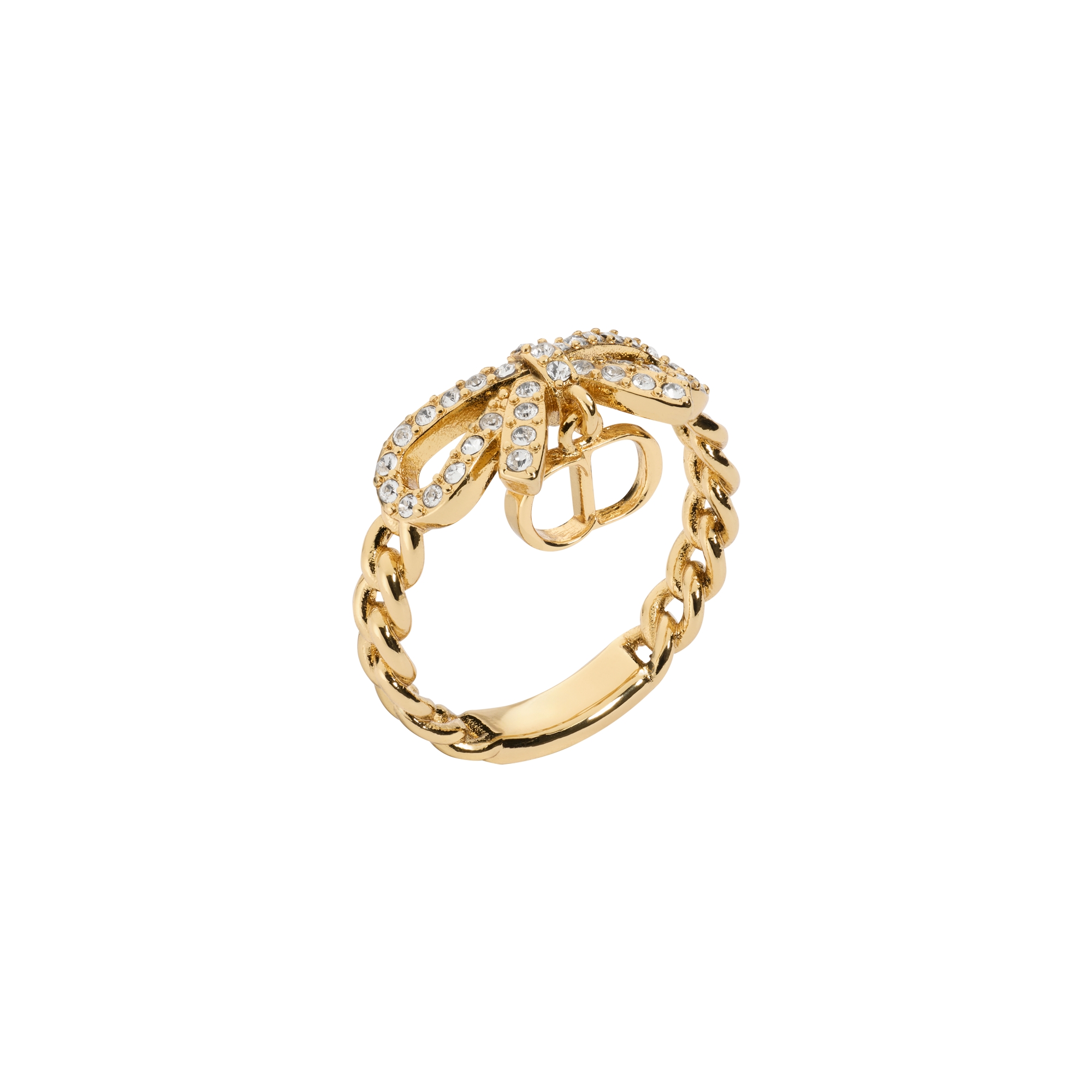 CD Mini Bow Ring Gold-Finish Metal and Crystals E03