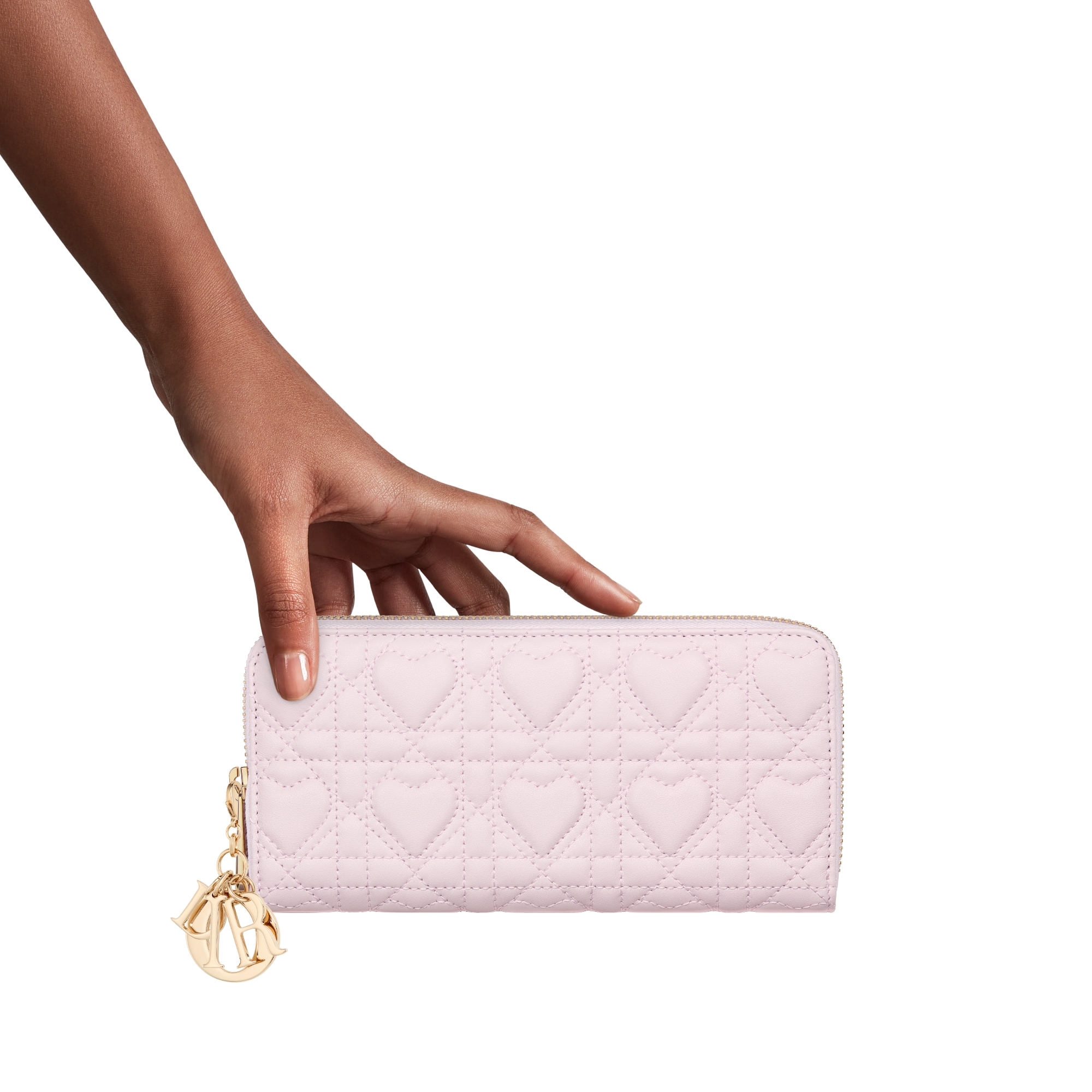 Dioramour Lady Dior Voyageur Wallet Pale Pink Cannage Lambskin with Heart Motif E11