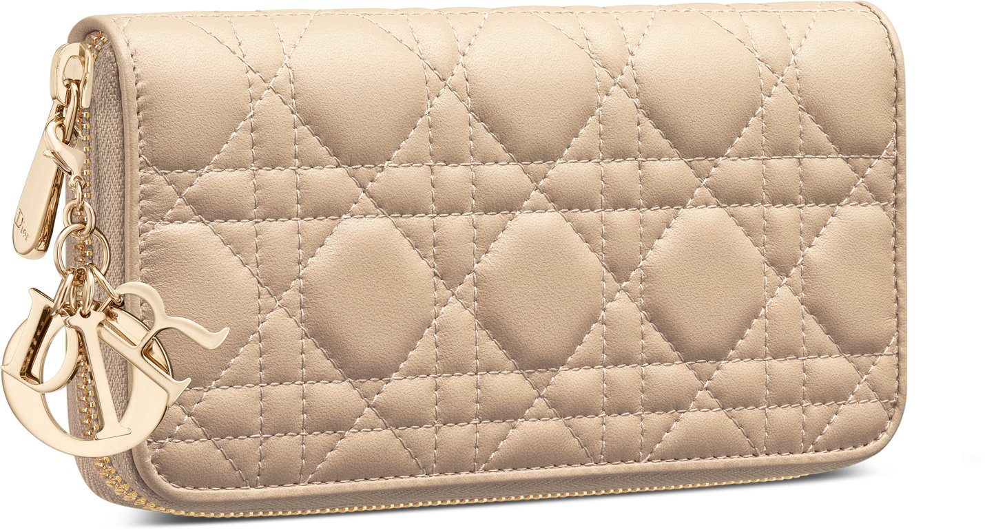 Lady Dior Voyageur Wallet Sand-Colored Cannage Lambskin | DIOR
