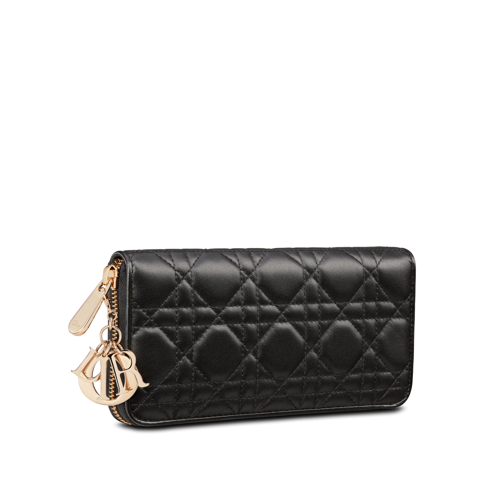 Lady Dior Voyageur Portemonnaie Cannage Lammleder in Schwarz E03