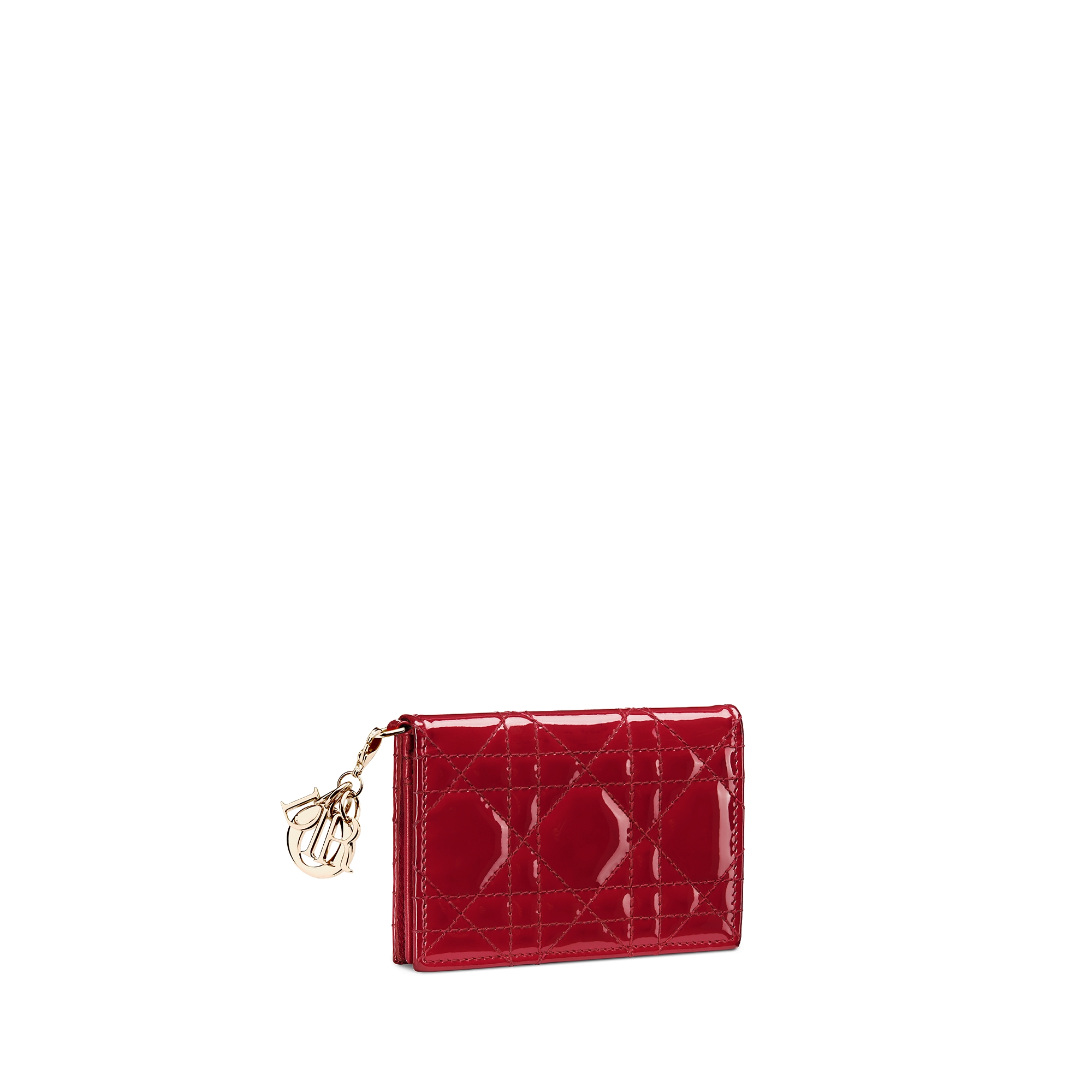 Lady Dior Bloom Card Holder Cherry Red Patent Cannage Calfskin E03