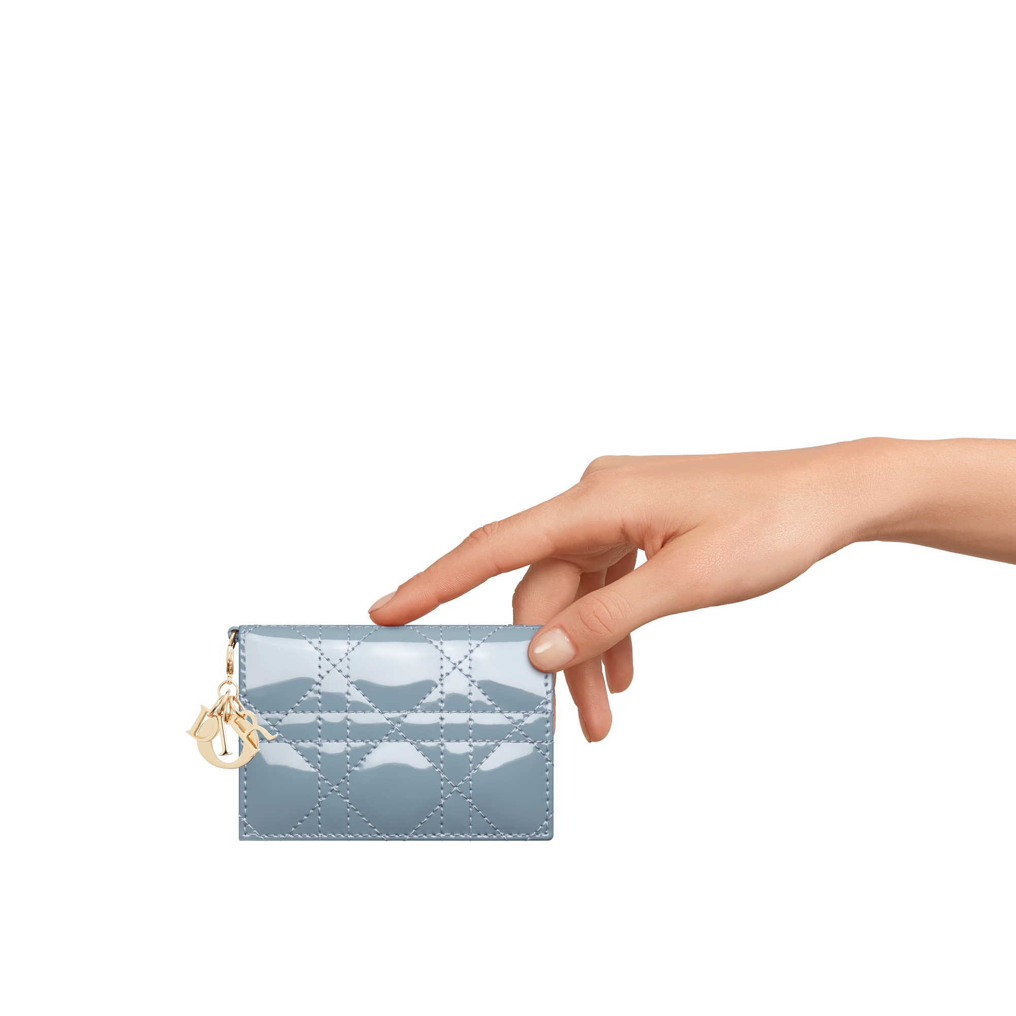 Lady Dior Bloom Card Holder Cloud Blue Patent Cannage Calfskin E11