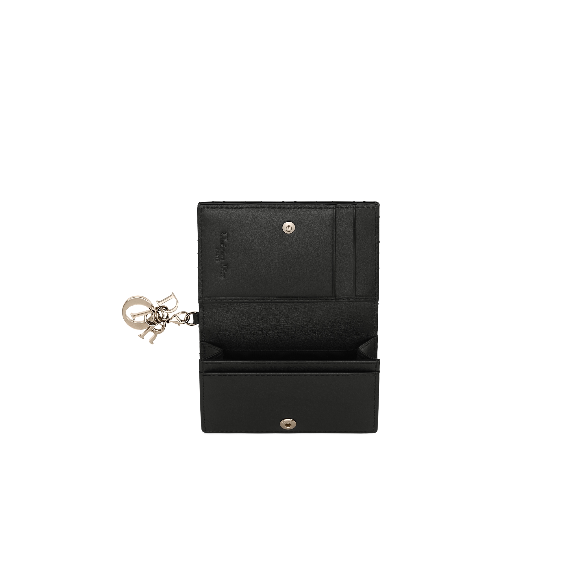 Porte-cartes Bloom Lady Dior Cuir de veau Cannage verni noir E06