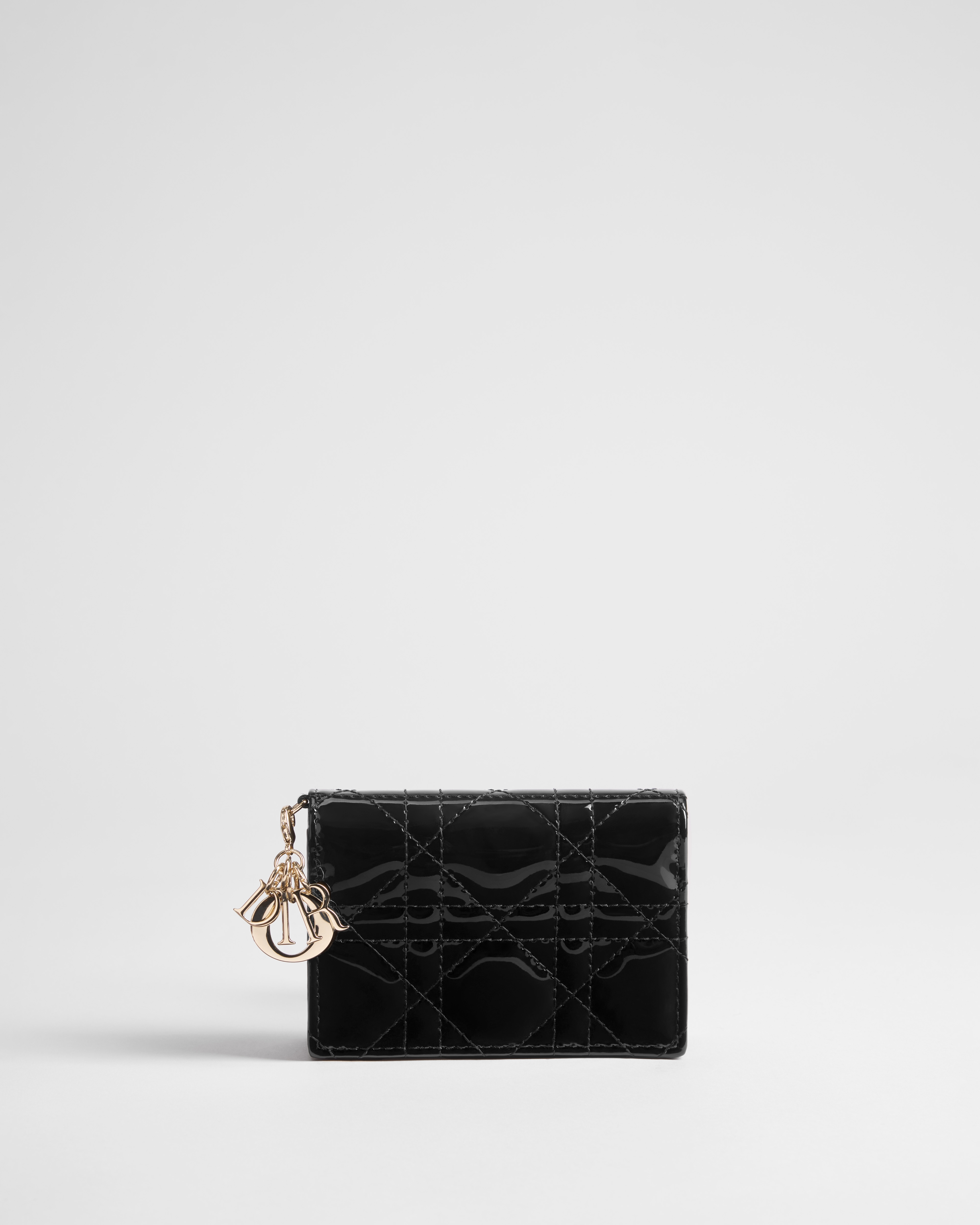 Lady Dior Bloom Card Holder Black Patent Cannage Calfskin E01