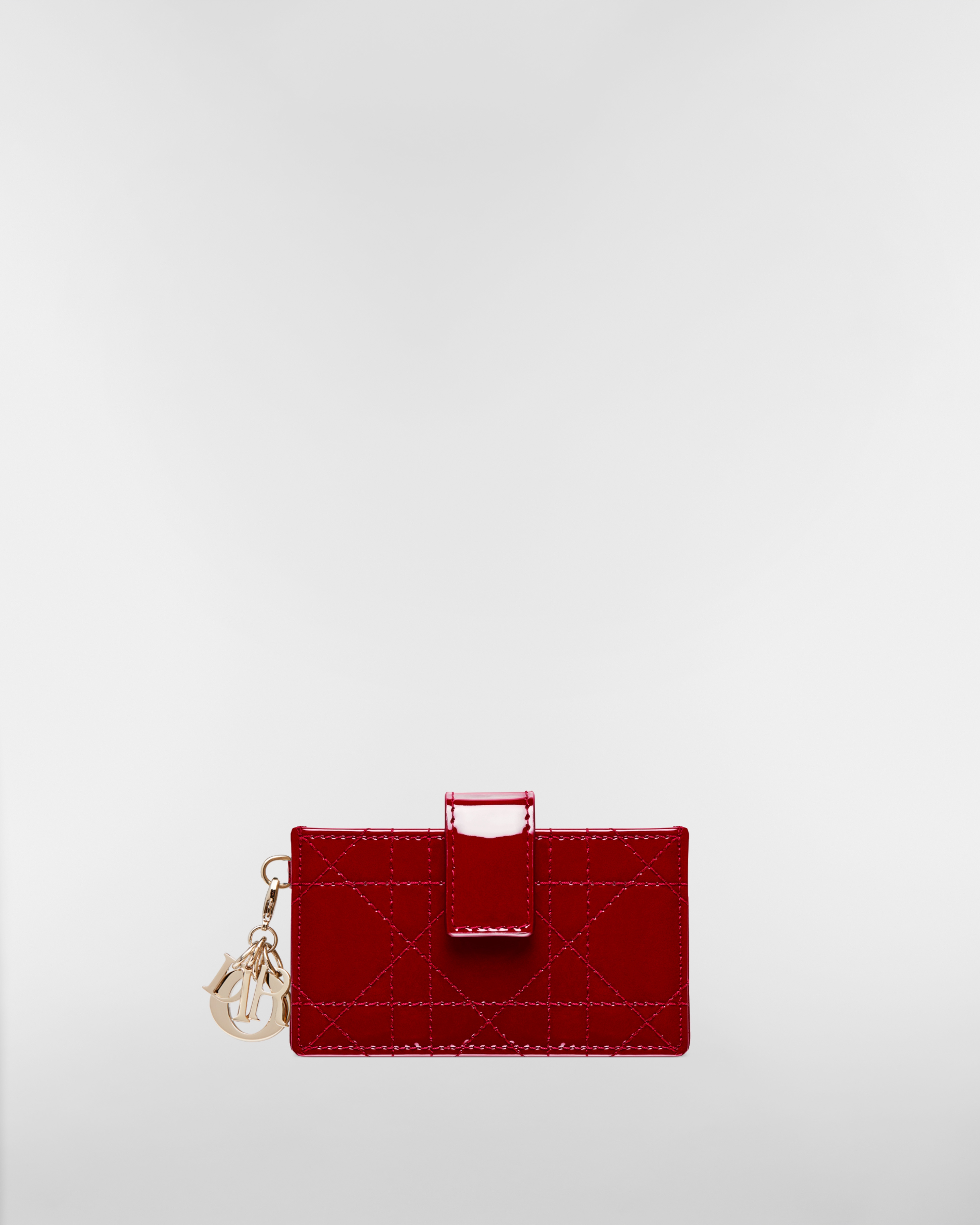 Lady Dior Jasmine 卡片套 櫻桃紅色漆面 Cannage 藤格紋圖案小牛皮 E01