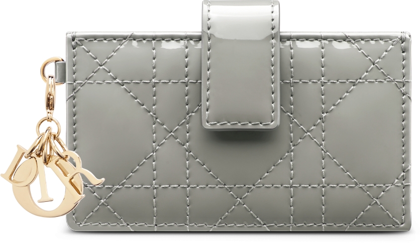 Lady Dior Jasmine Card Holder Stone Gray Patent Cannage Calfskin DIOR