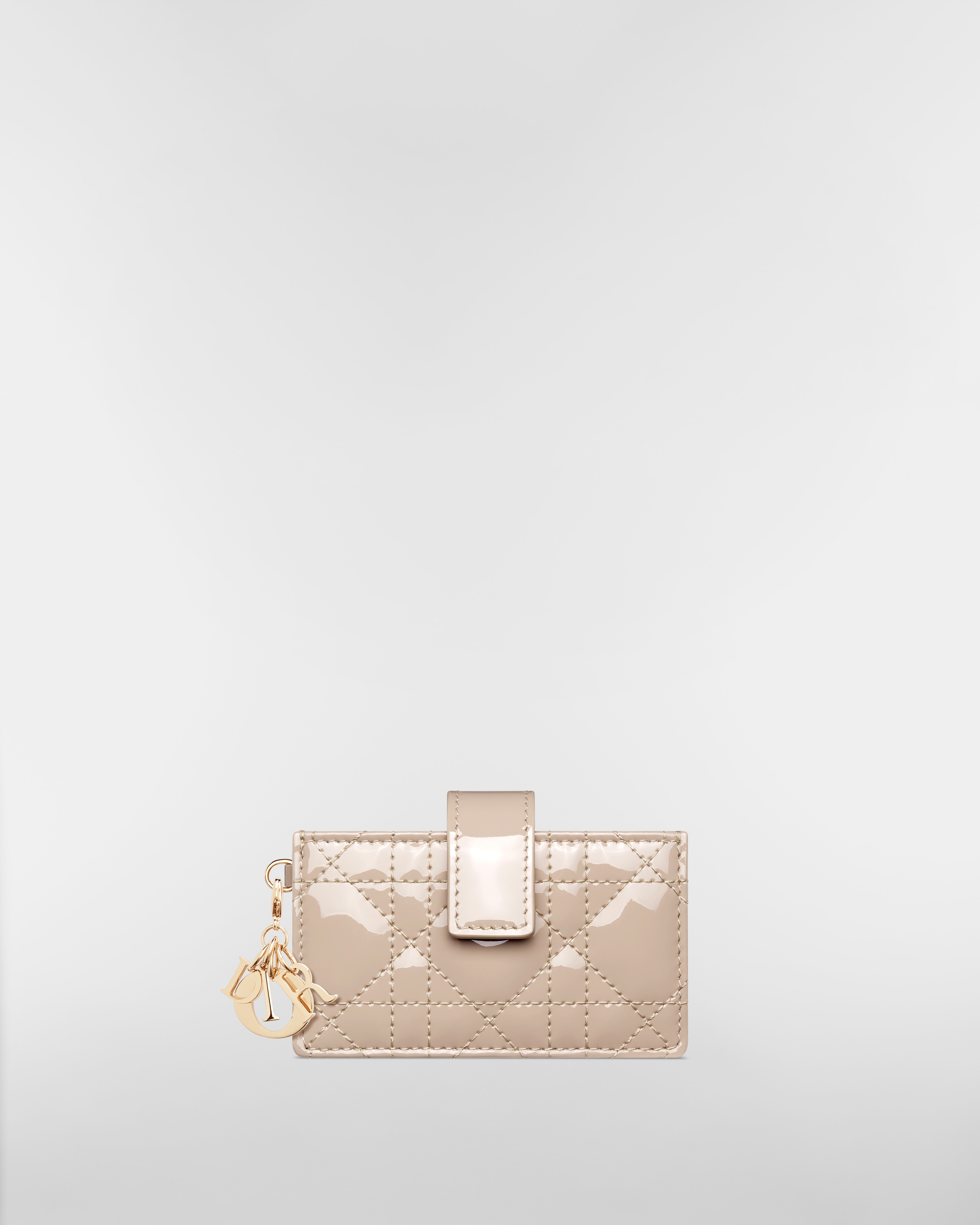 Lady Dior Jasmine 카드 지갑 파우더 베이지 페이턴트 까나쥬 송아지 가죽 E01