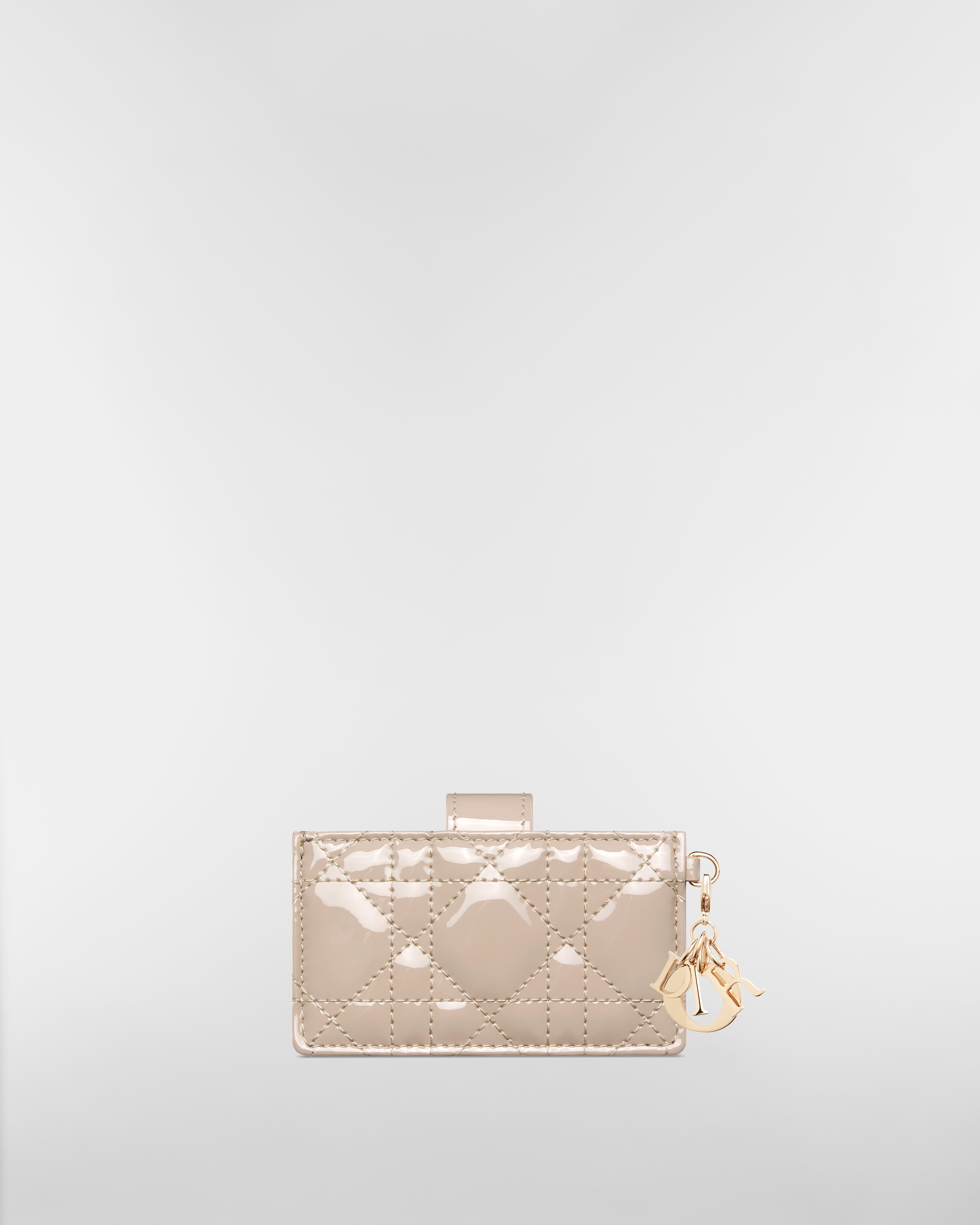 Lady Dior Jasmine 카드 지갑 파우더 베이지 페이턴트 까나쥬 송아지 가죽 E08