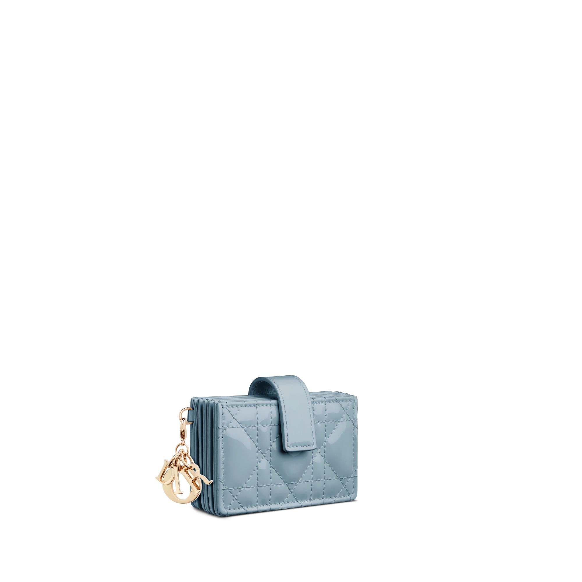 حاملة البطاقات Lady Dior Jasmine جلد العجل اللمّاع مع نمط كاناج باللون الأزرق السماوي E03