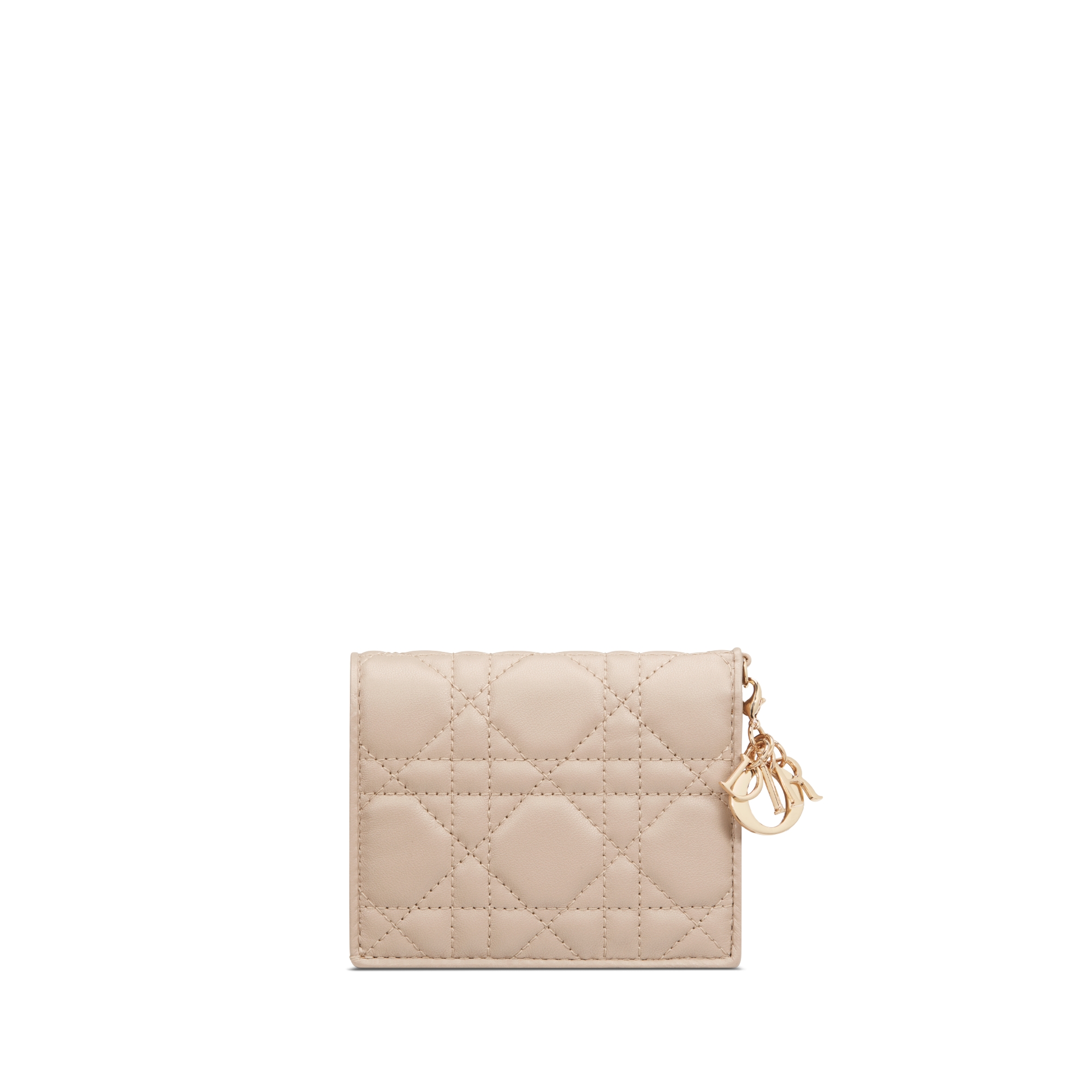 Mini portefeuille Gardenia Lady Dior Cuir d'agneau Cannage beige poudre E08