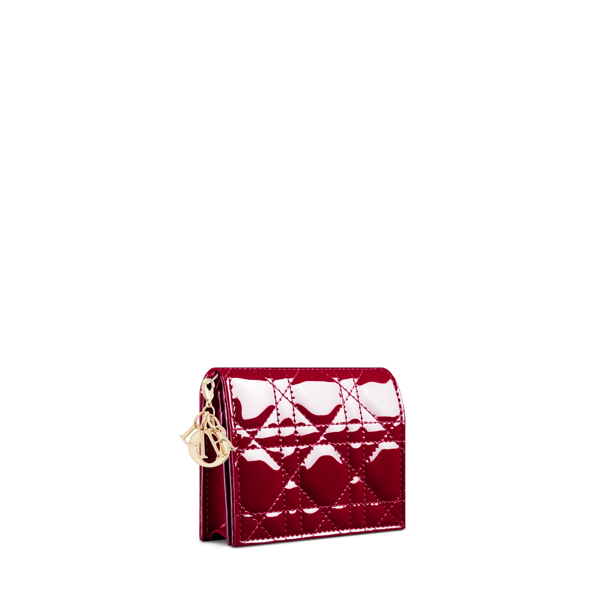 Mini Lady Dior Gardenia Wallet Cherry Red Patent Cannage Calfskin E03