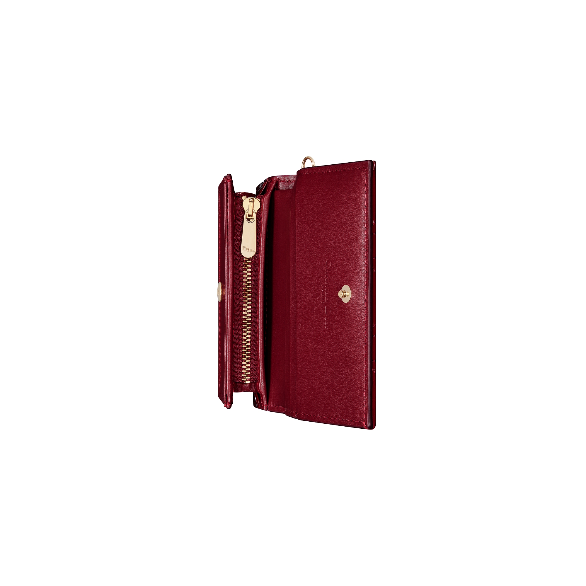 Mini Lady Dior Gardenia Wallet Cherry Red Patent Cannage Calfskin E06
