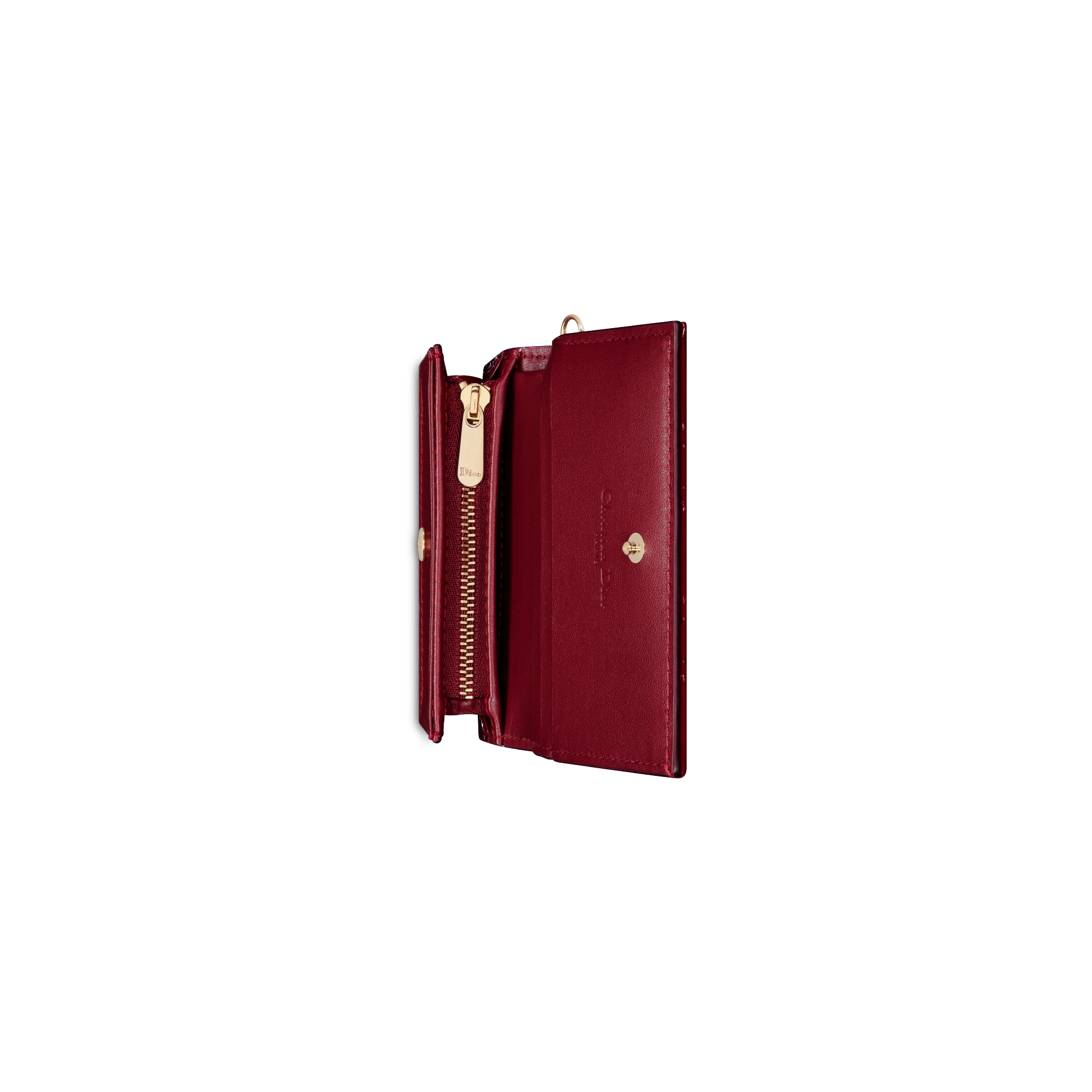 Mini Lady Dior Gardenia Wallet Cherry Red Patent Cannage Calfskin E06