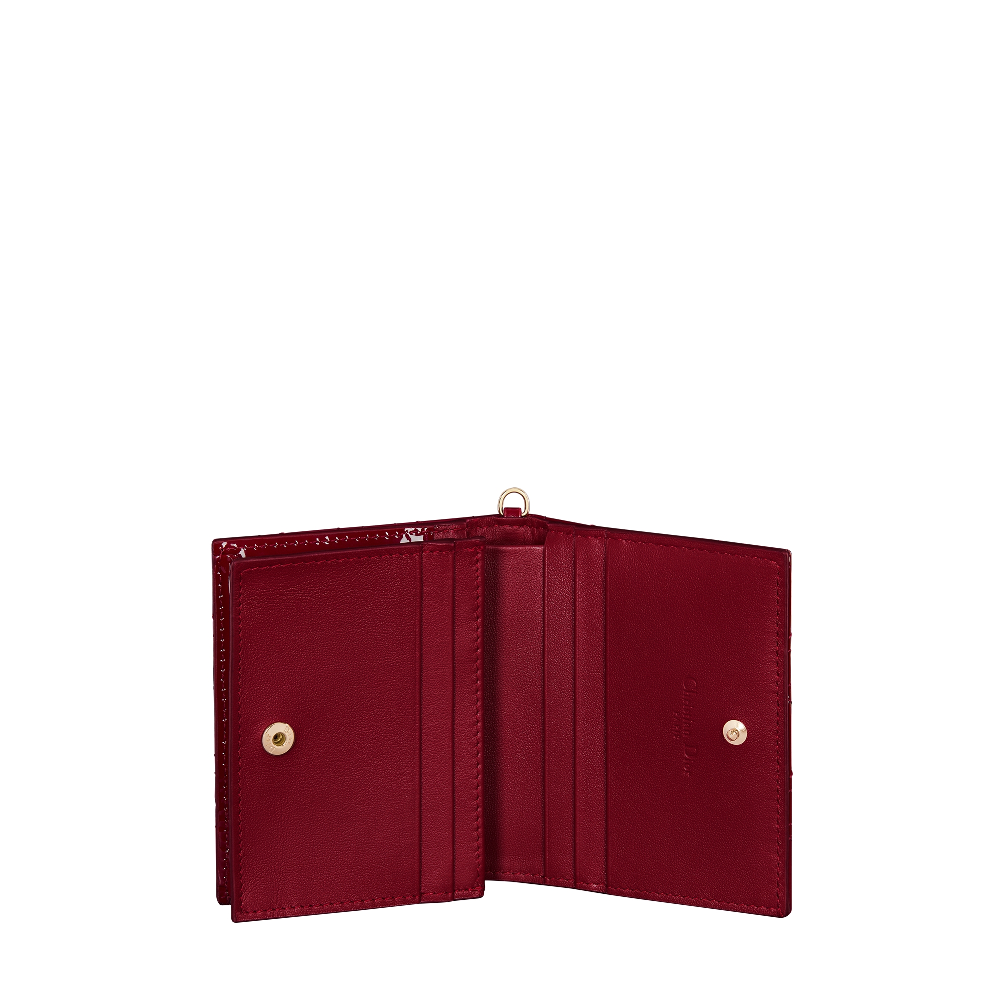 Mini Lady Dior Gardenia Wallet Cherry Red Patent Cannage Calfskin E07