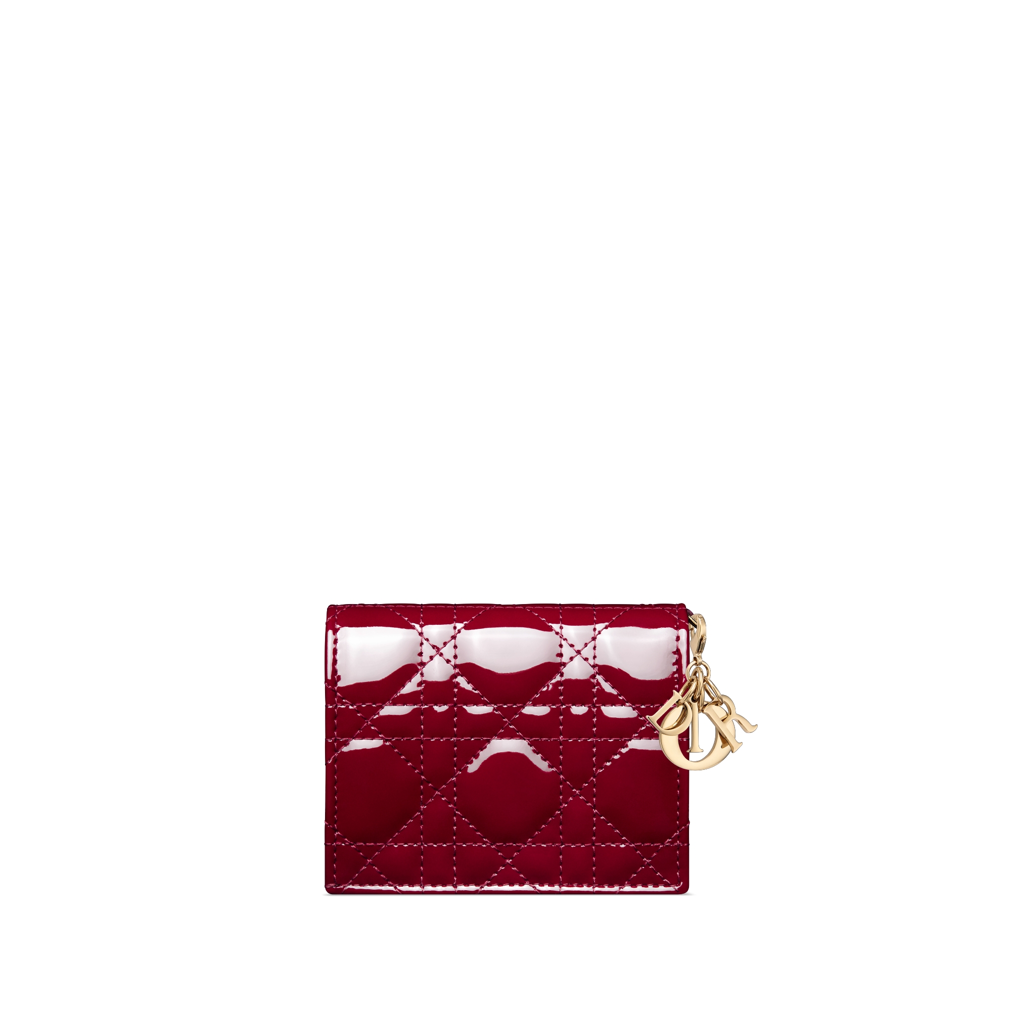 Mini Lady Dior Gardenia Wallet Cherry Red Patent Cannage Calfskin E08