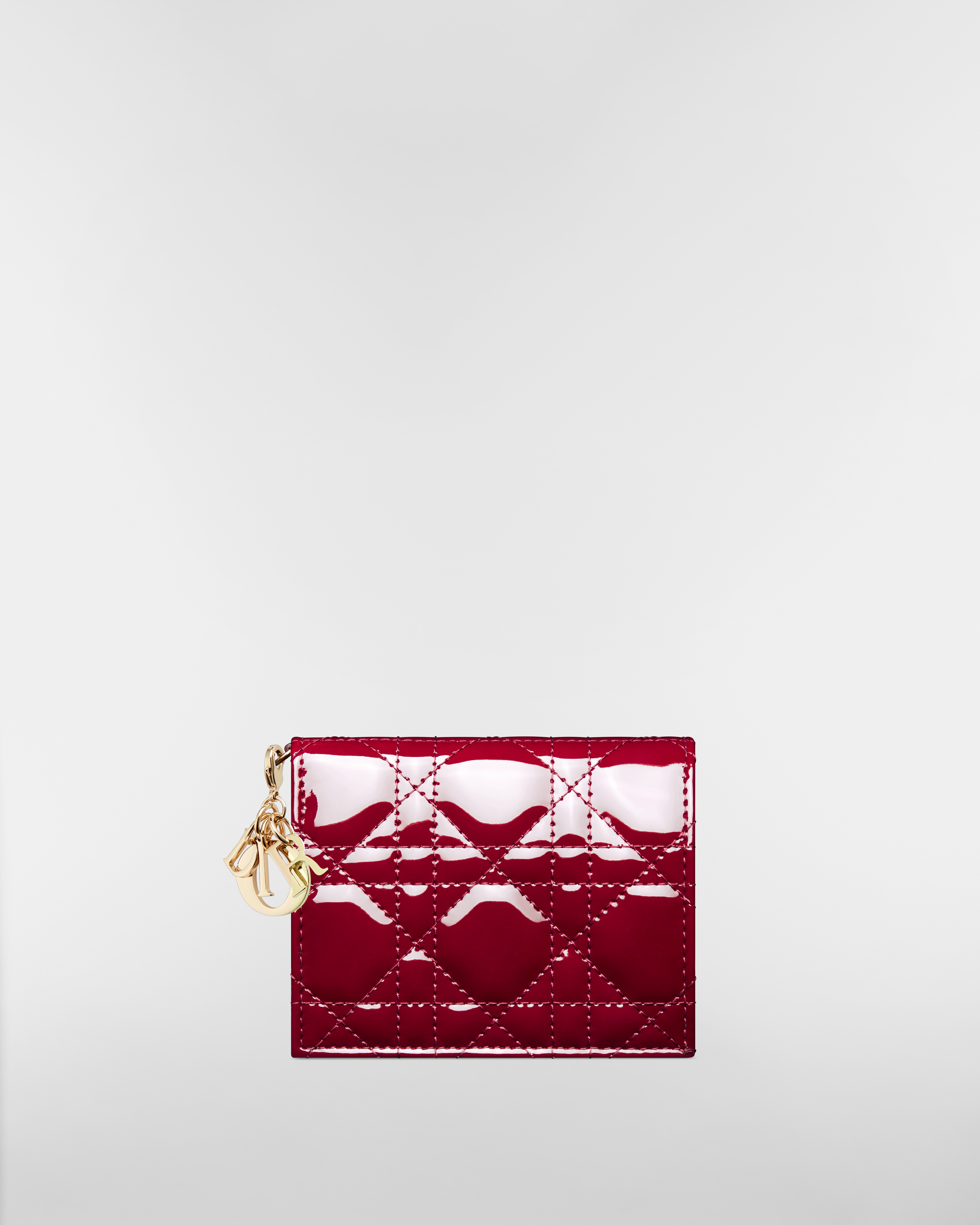Mini Lady Dior Gardenia Wallet Cherry Red Patent Cannage Calfskin E01