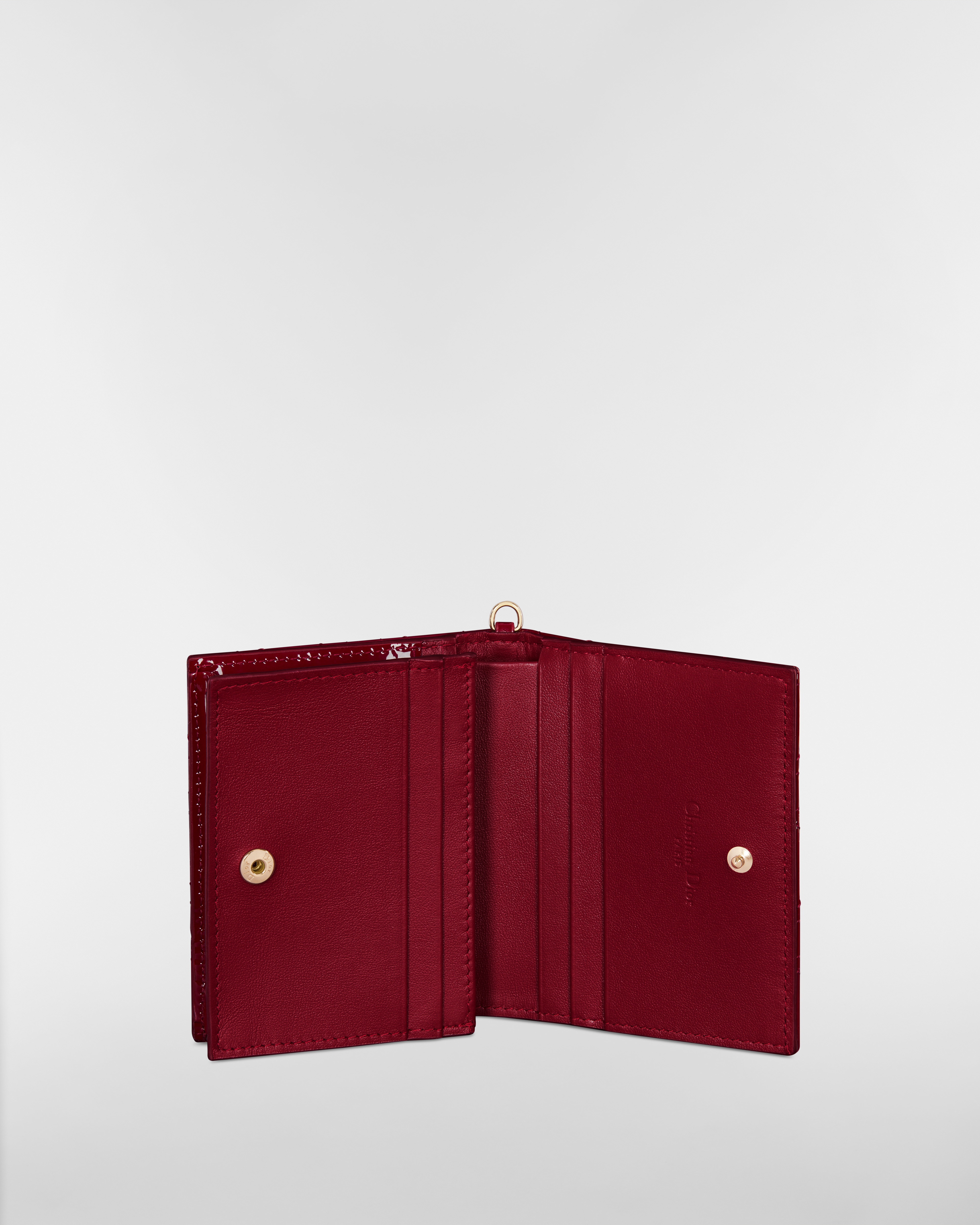 Mini Lady Dior Gardenia Wallet Cherry Red Patent Cannage Calfskin E07