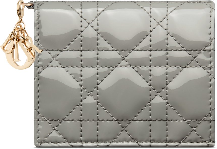 Mini Lady Dior Gardenia Wallet Black Patent Cannage Calfskin DIOR