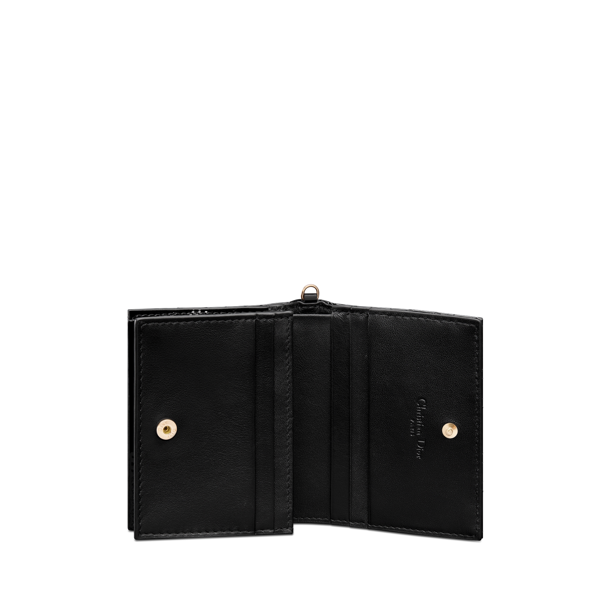 Mini Lady Dior Gardenia-portemonnee Zwart patent kalfsleer met Cannage-motief E07