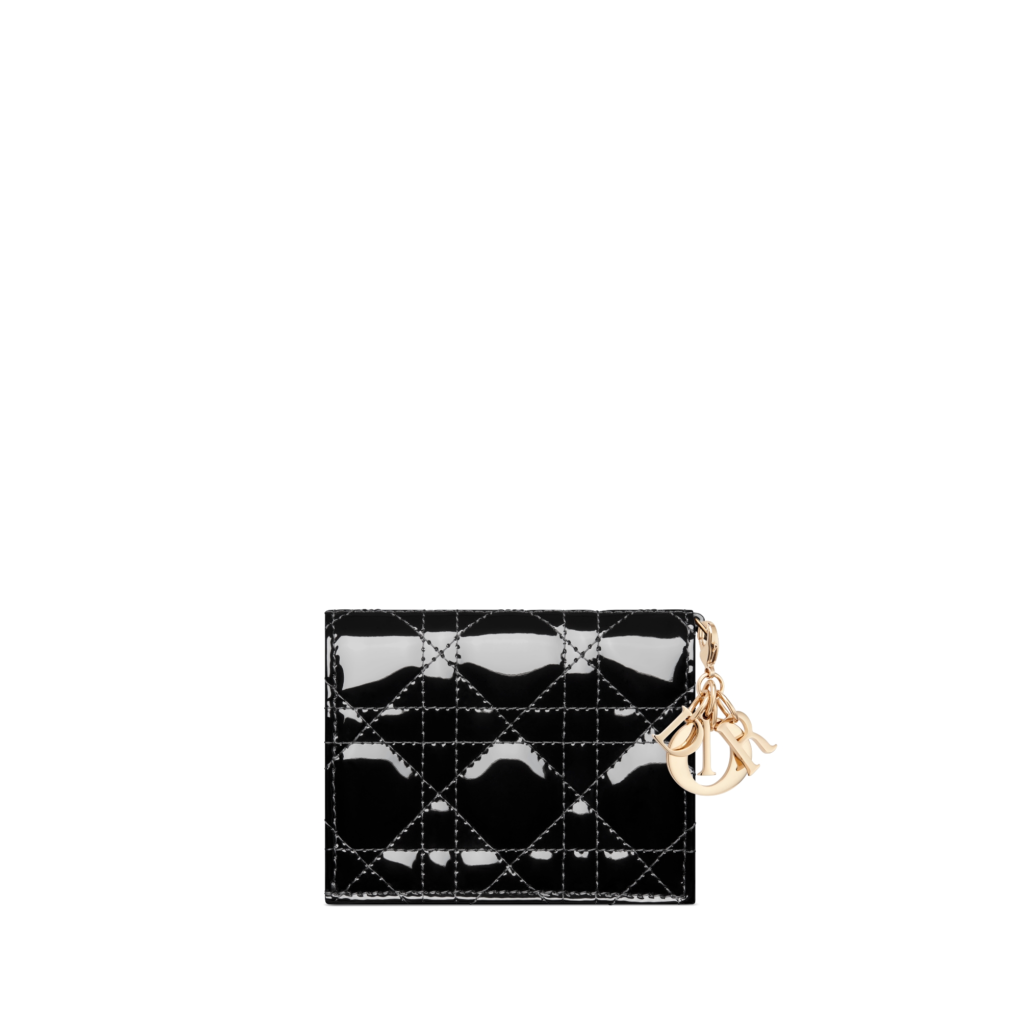 Mini Lady Dior Gardenia-portemonnee Zwart patent kalfsleer met Cannage-motief E08