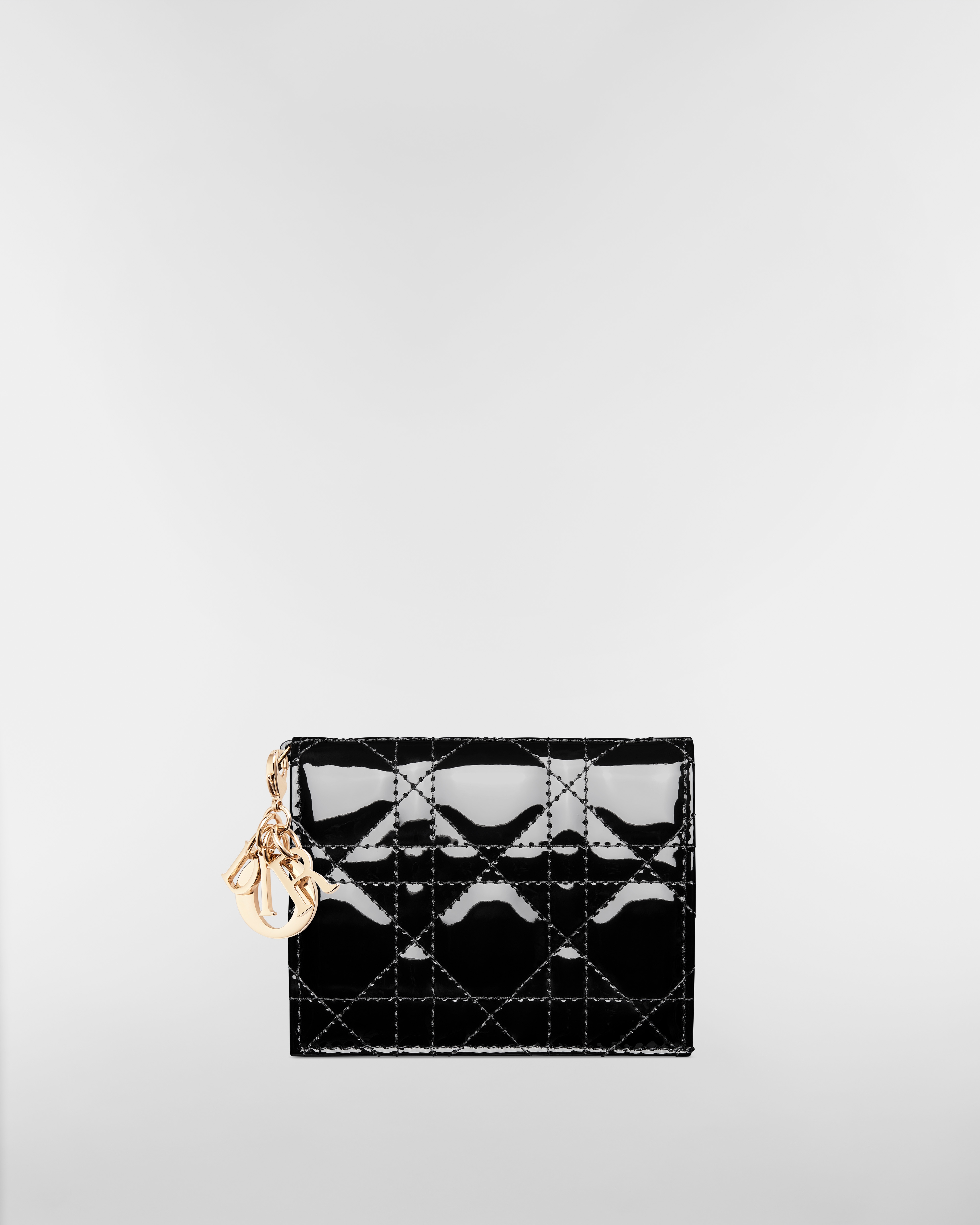 Mini Lady Dior Gardenia Wallet Black Patent Cannage Calfskin E01